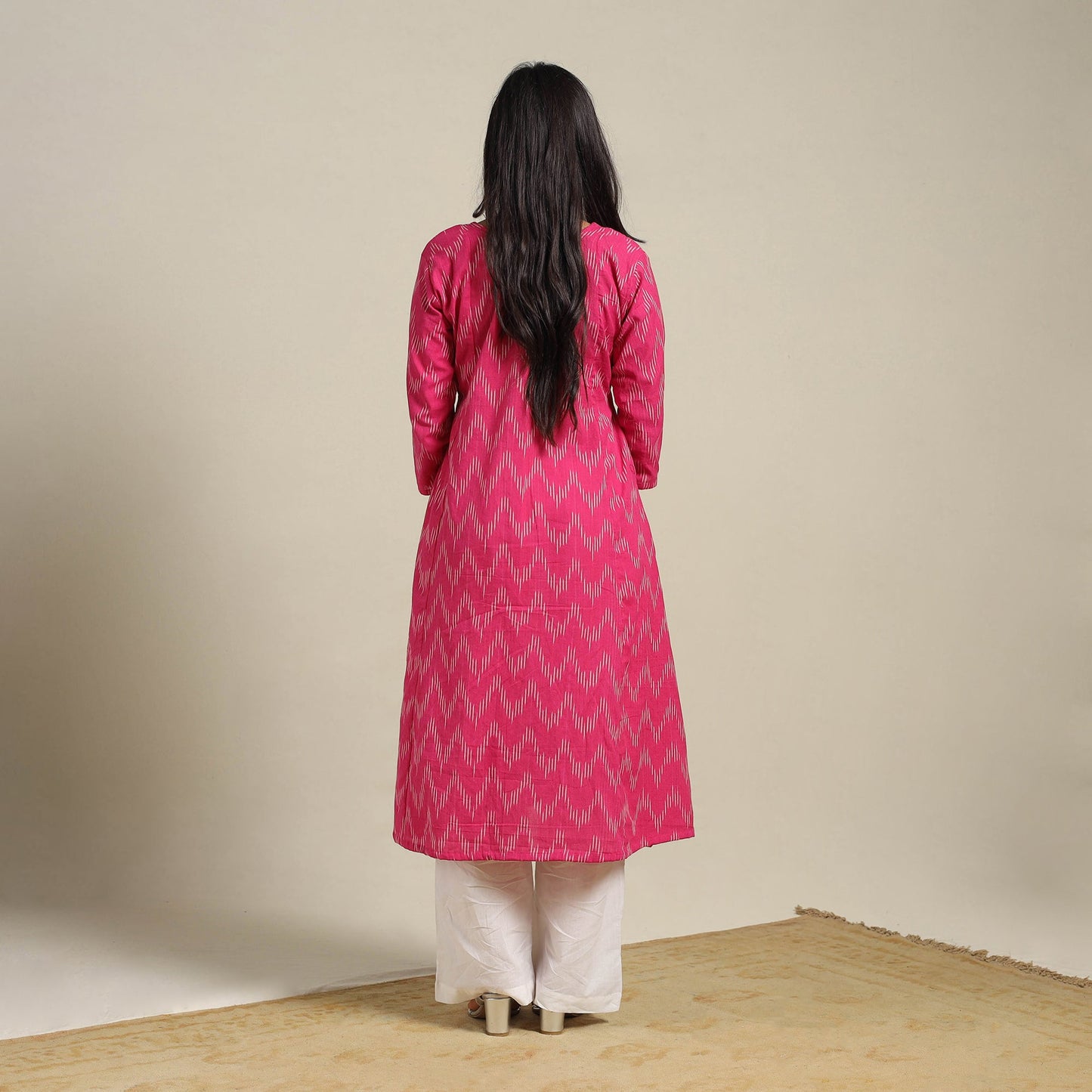 Pink Cotton A-Line Pochampally Ikat Kurta