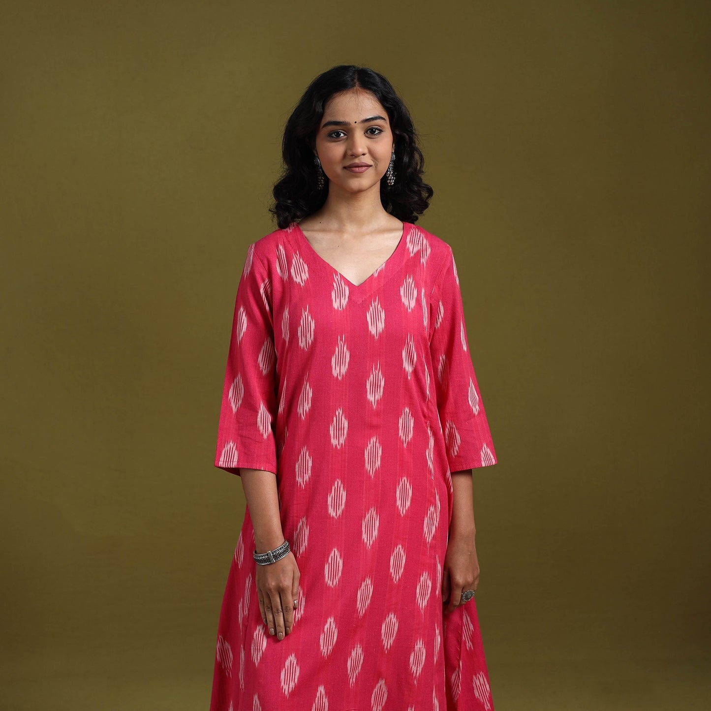 Cotton a-line pochampally ikat kurta for women 22