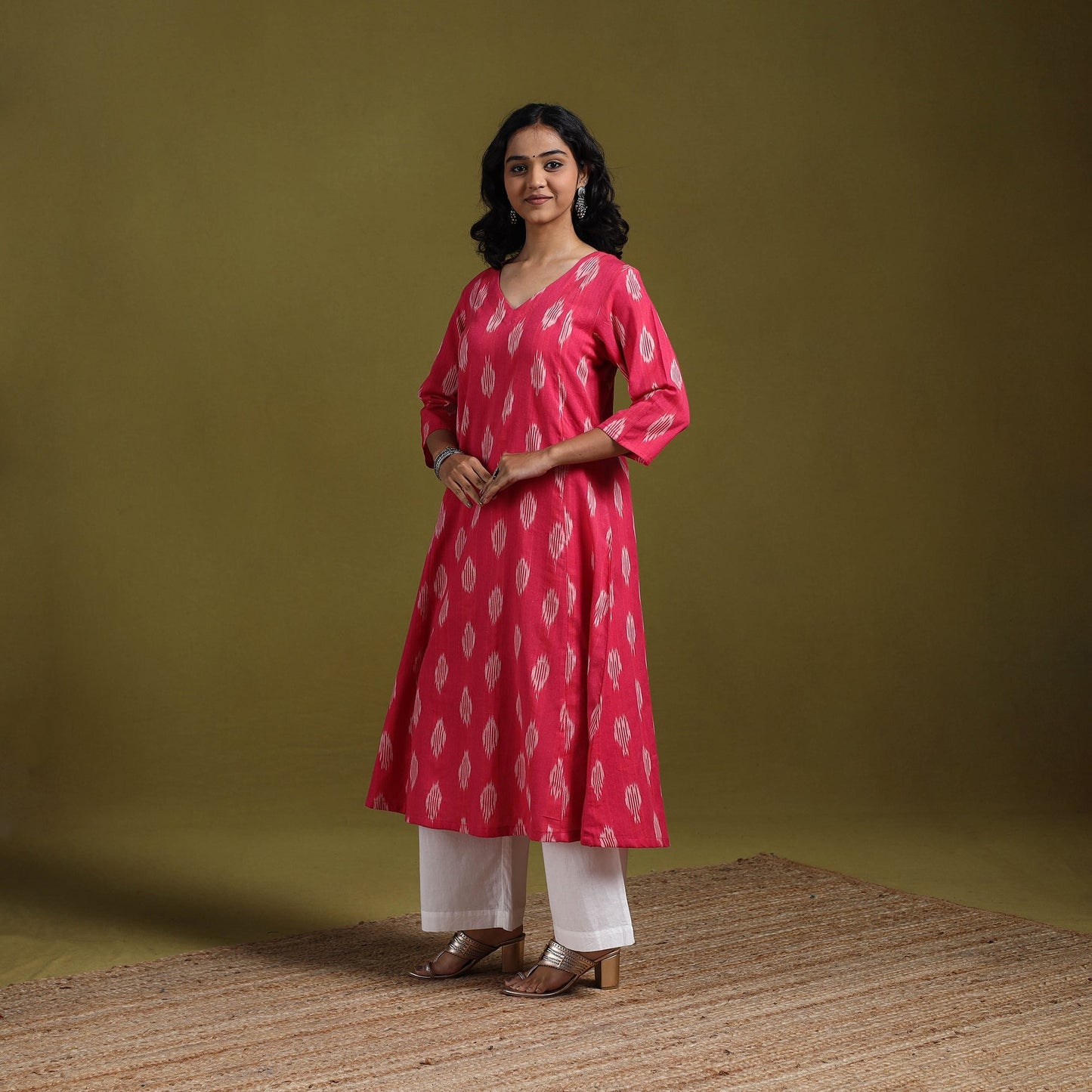 Cotton a-line pochampally ikat kurta for women 22