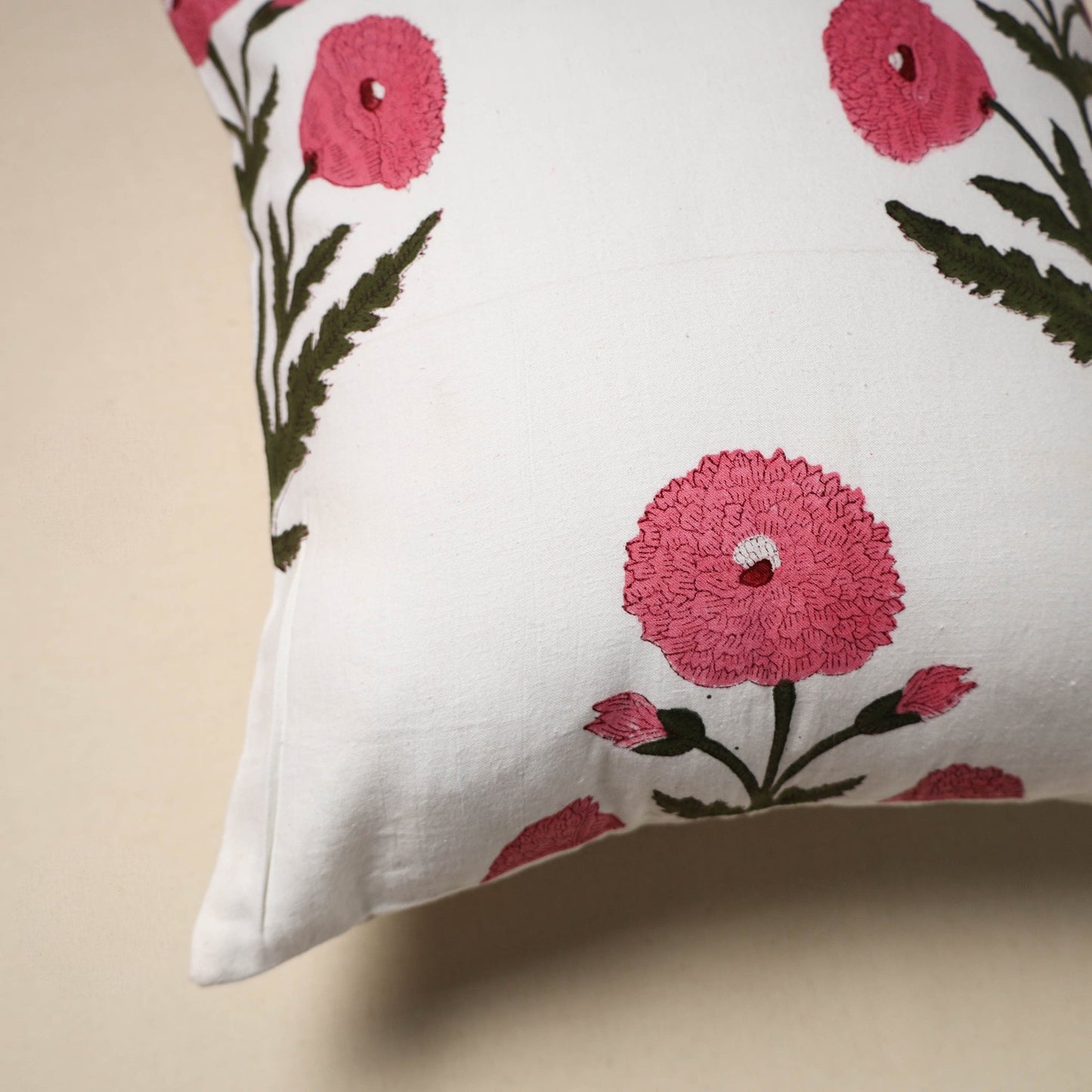 Cotton sanganeri cushion cover (16 x 16 in) 82 - handcrafted