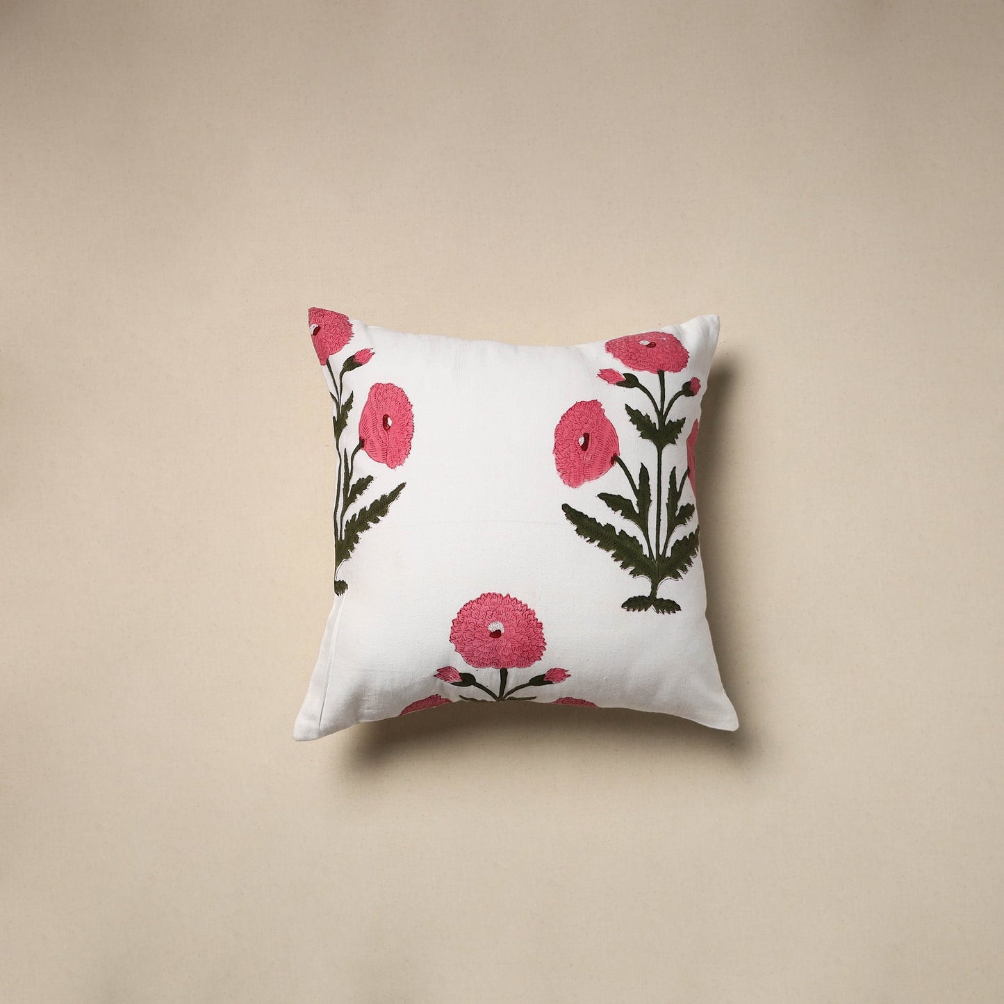 Cotton sanganeri cushion cover (16 x 16 in) 82 - handcrafted