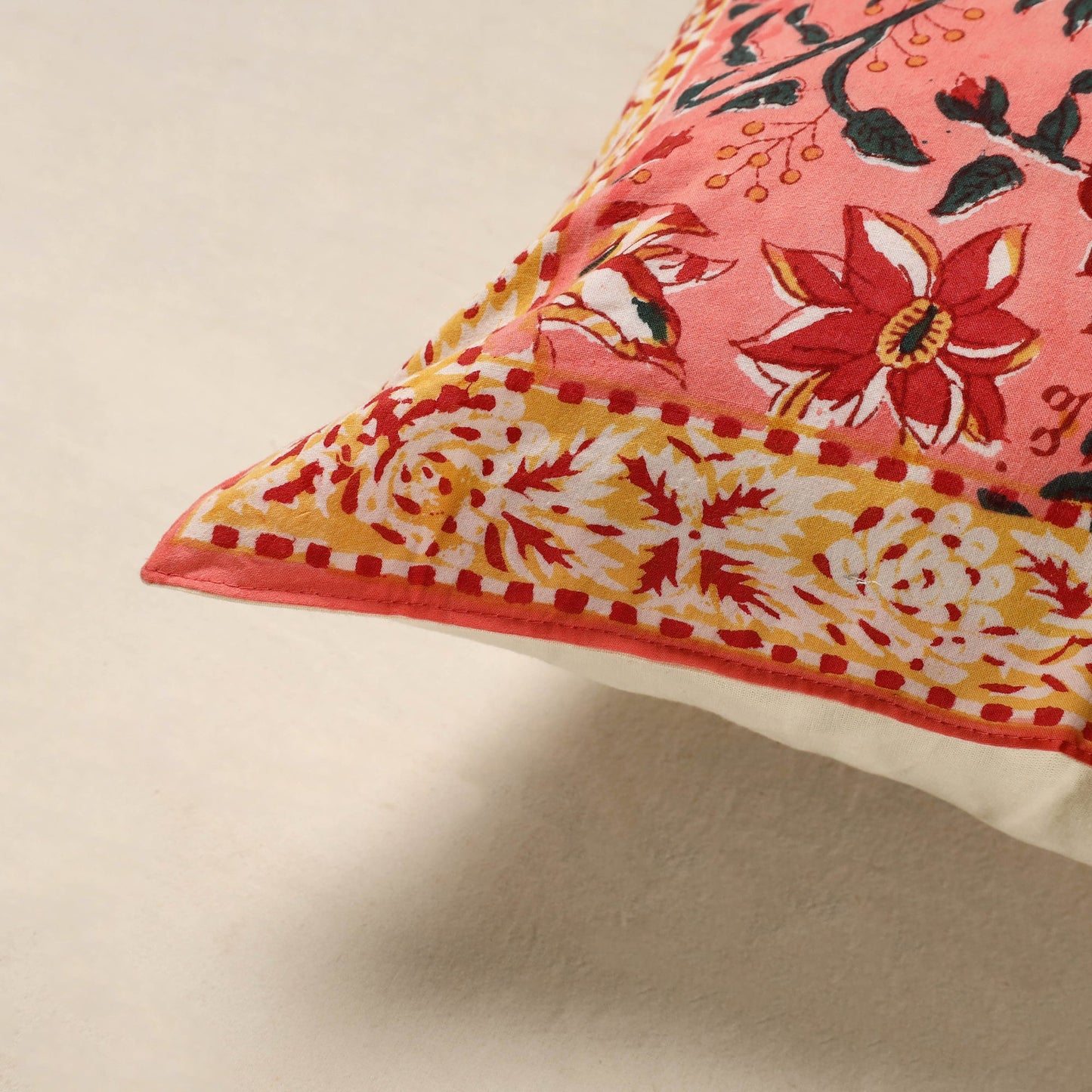 Pink - cotton sanganeri floral cushion cover (16 x 16 in)