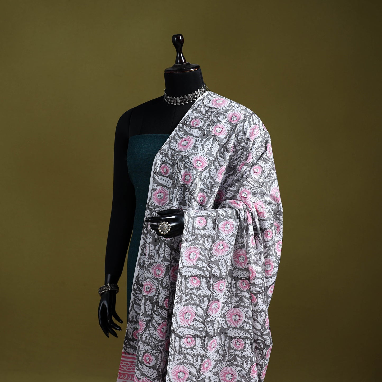 Cotton sanganeri floral dupatta 34 - handcrafted