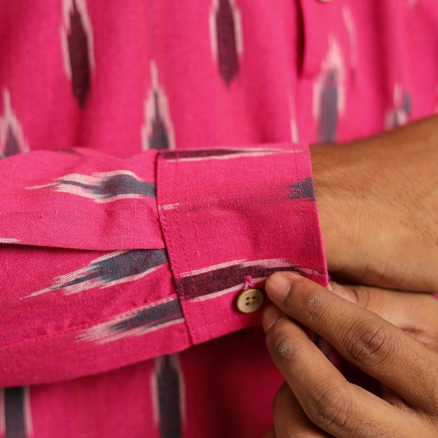 Pink Cotton Short Pochampally Ikat Kurta for Men