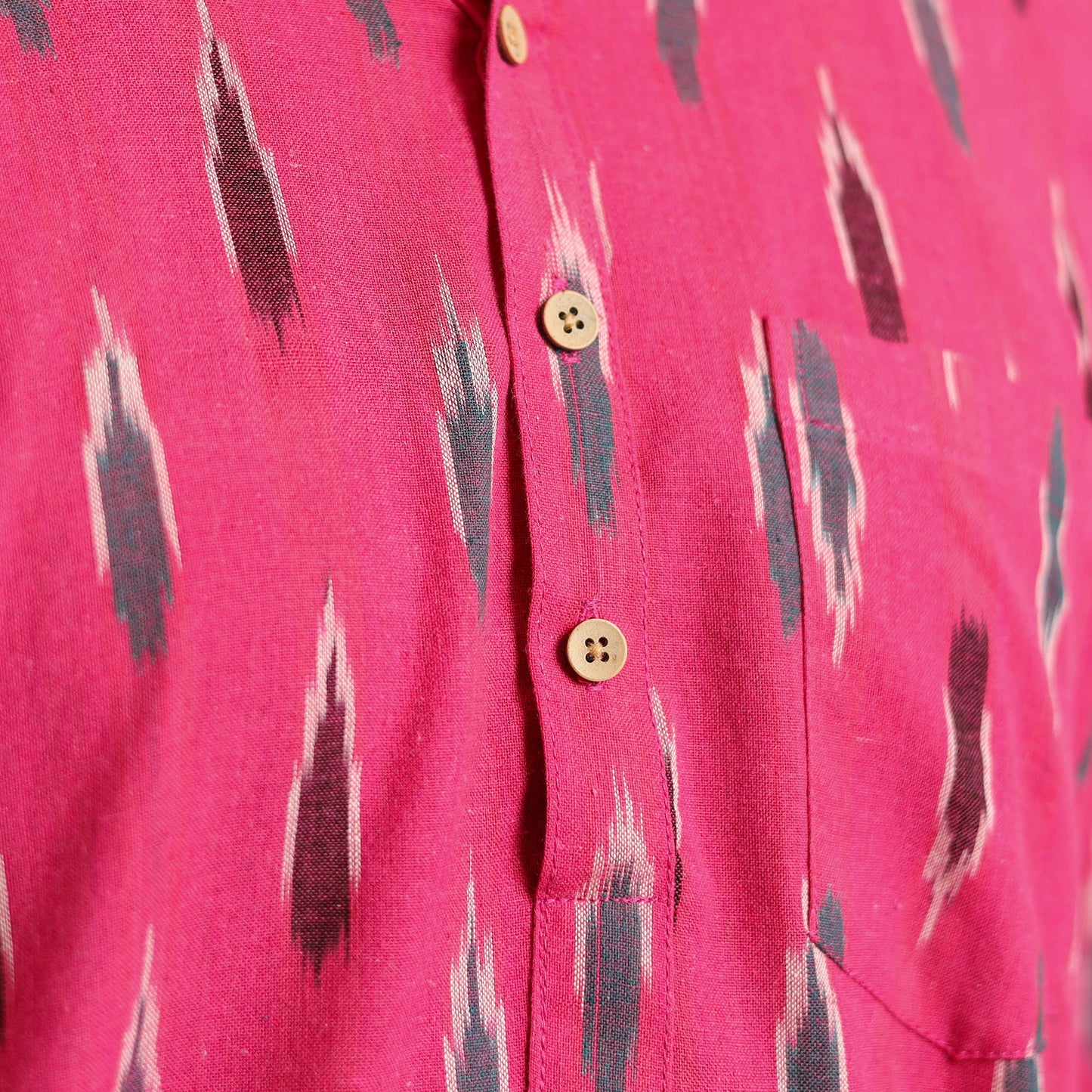 Pink Cotton Short Pochampally Ikat Kurta for Men