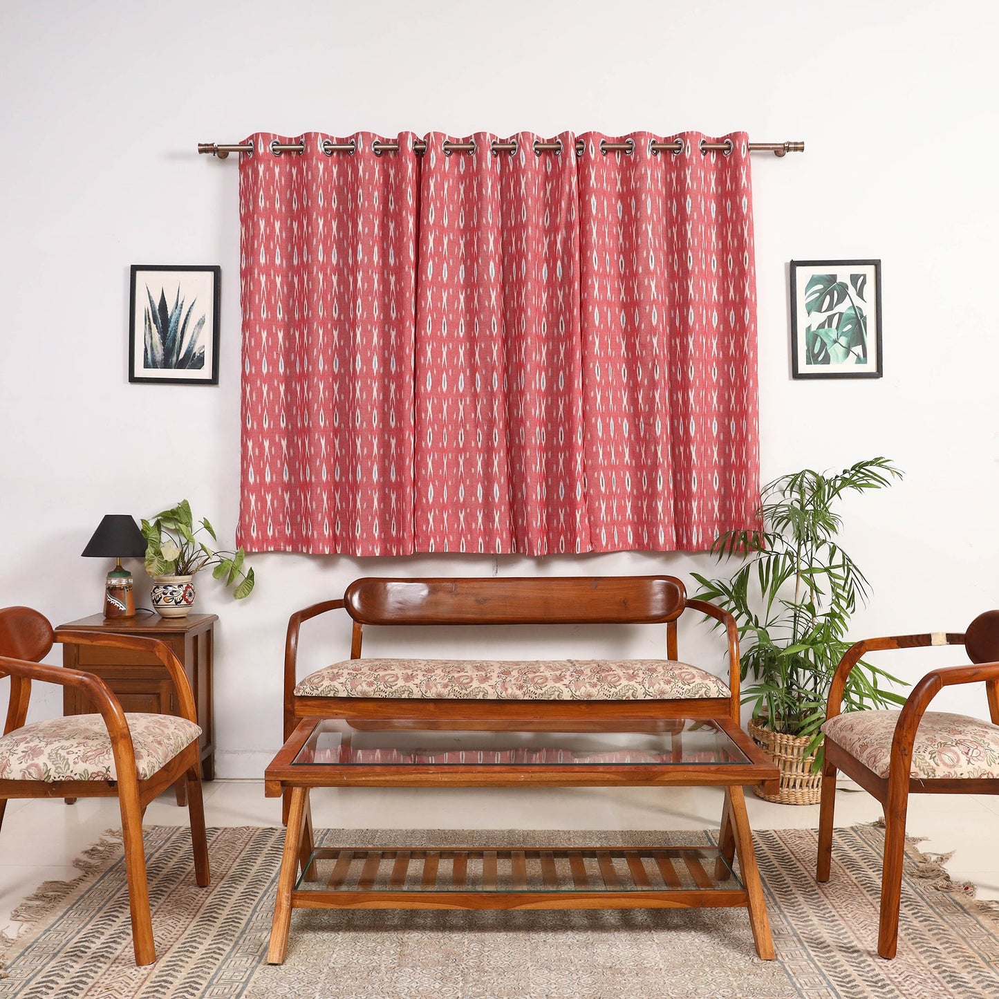 Pink - cotton window pochampally ikat curtain (5 x 3 feet)