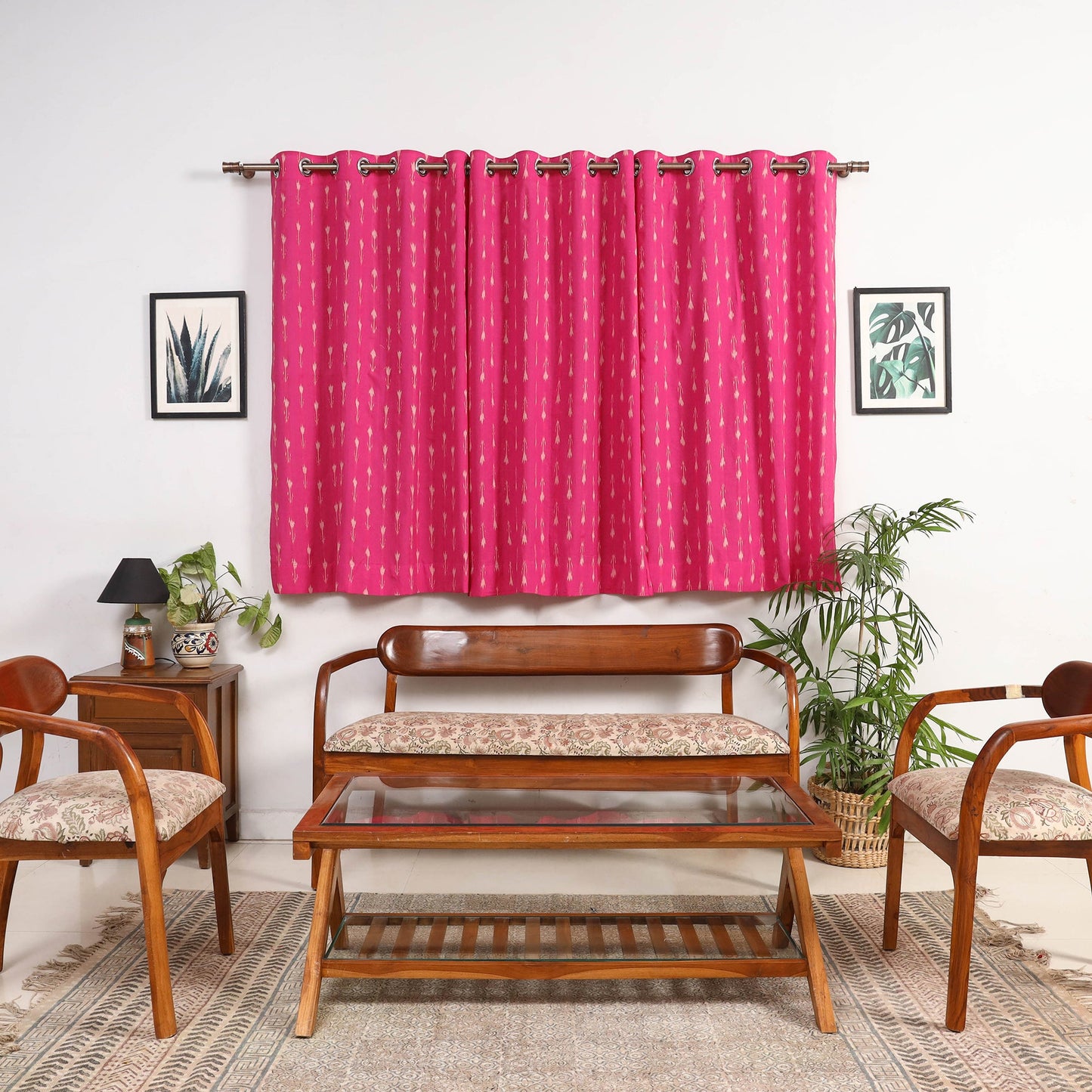 Pink - cotton window pochampally ikat curtain (5 x 3 feet)