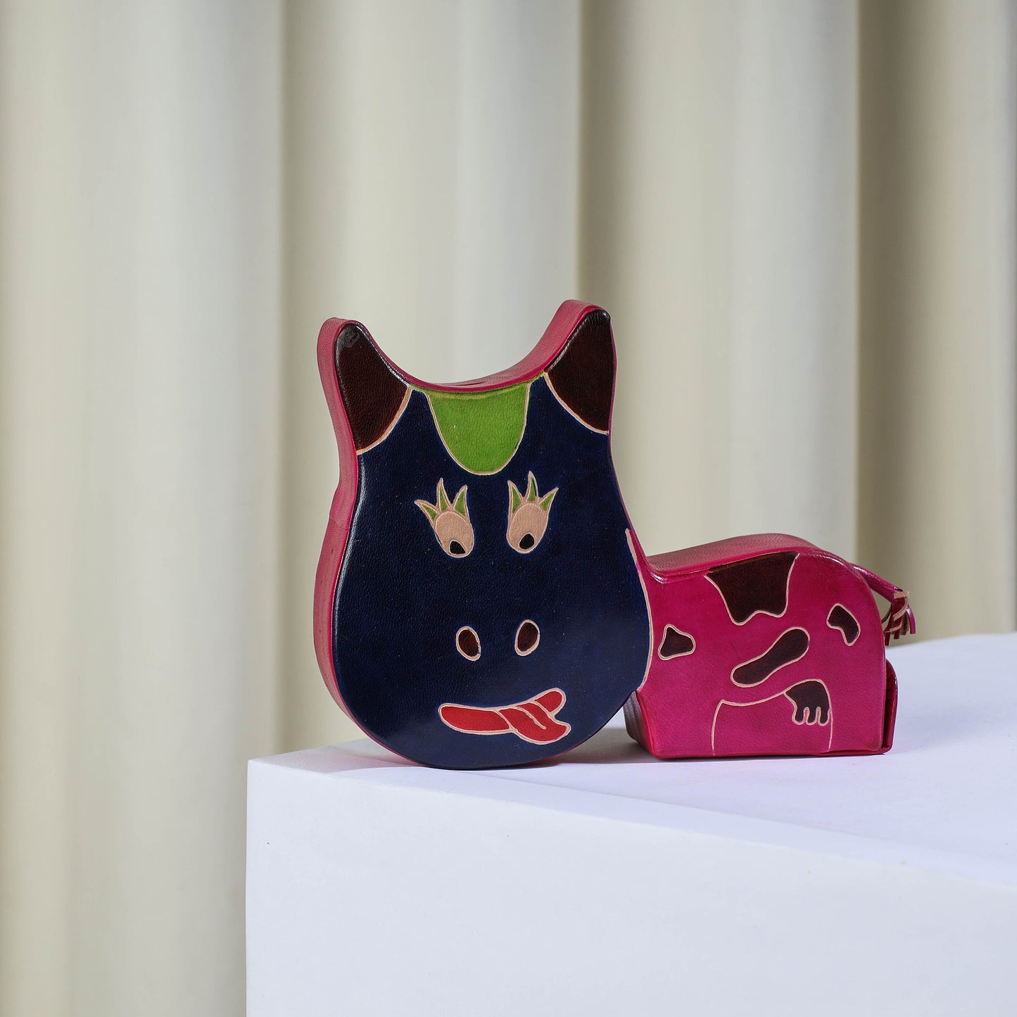 Pink Cow Handcrafted Brown Apple Leather Money Bank