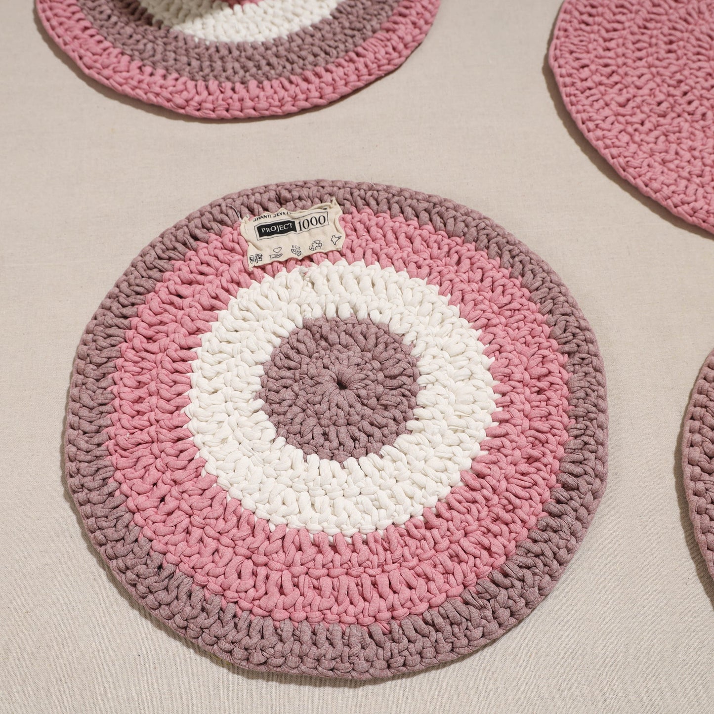 Crochet Work Upcycled Cotton Round Placemat