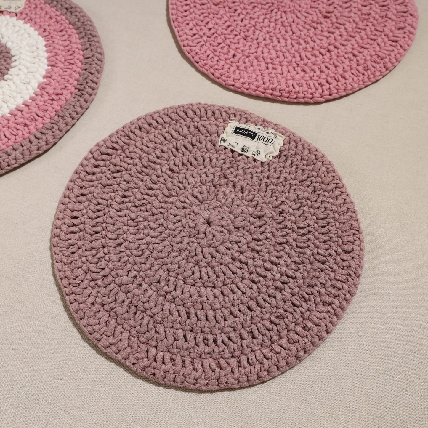 Crochet Work Upcycled Cotton Round Placemat