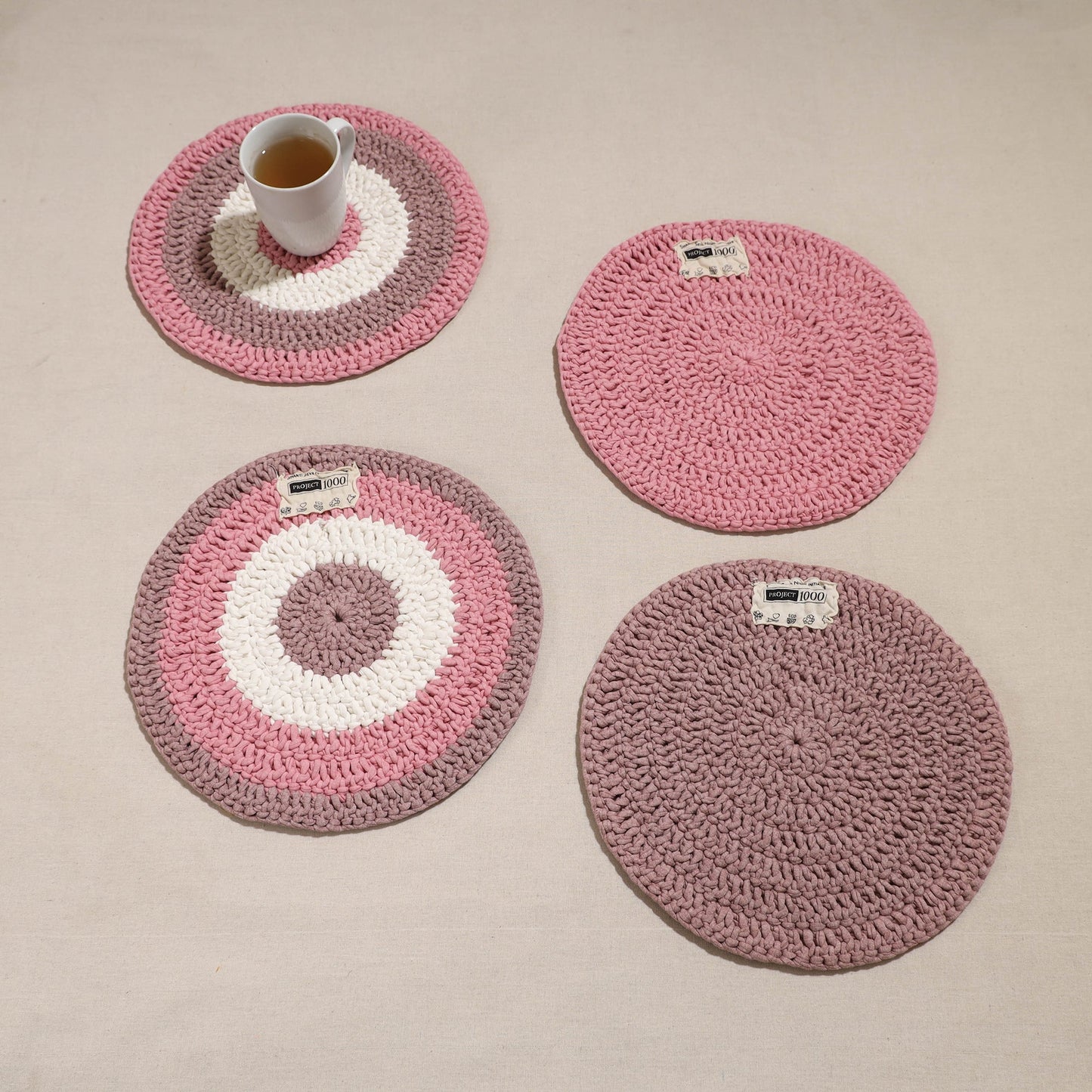 Crochet Work Upcycled Cotton Round Placemat