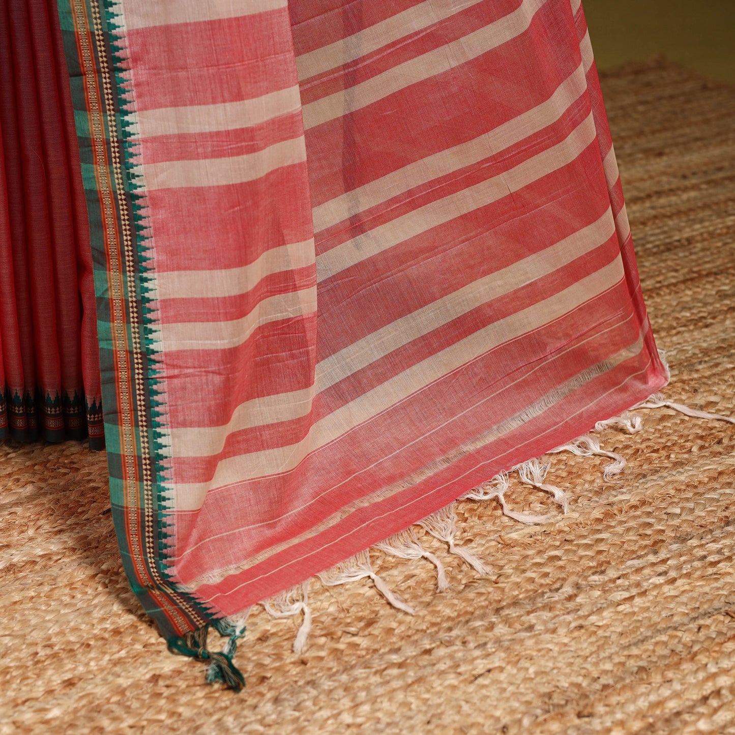 Pink - dharwad cotton saree with border 41 - handcrafted