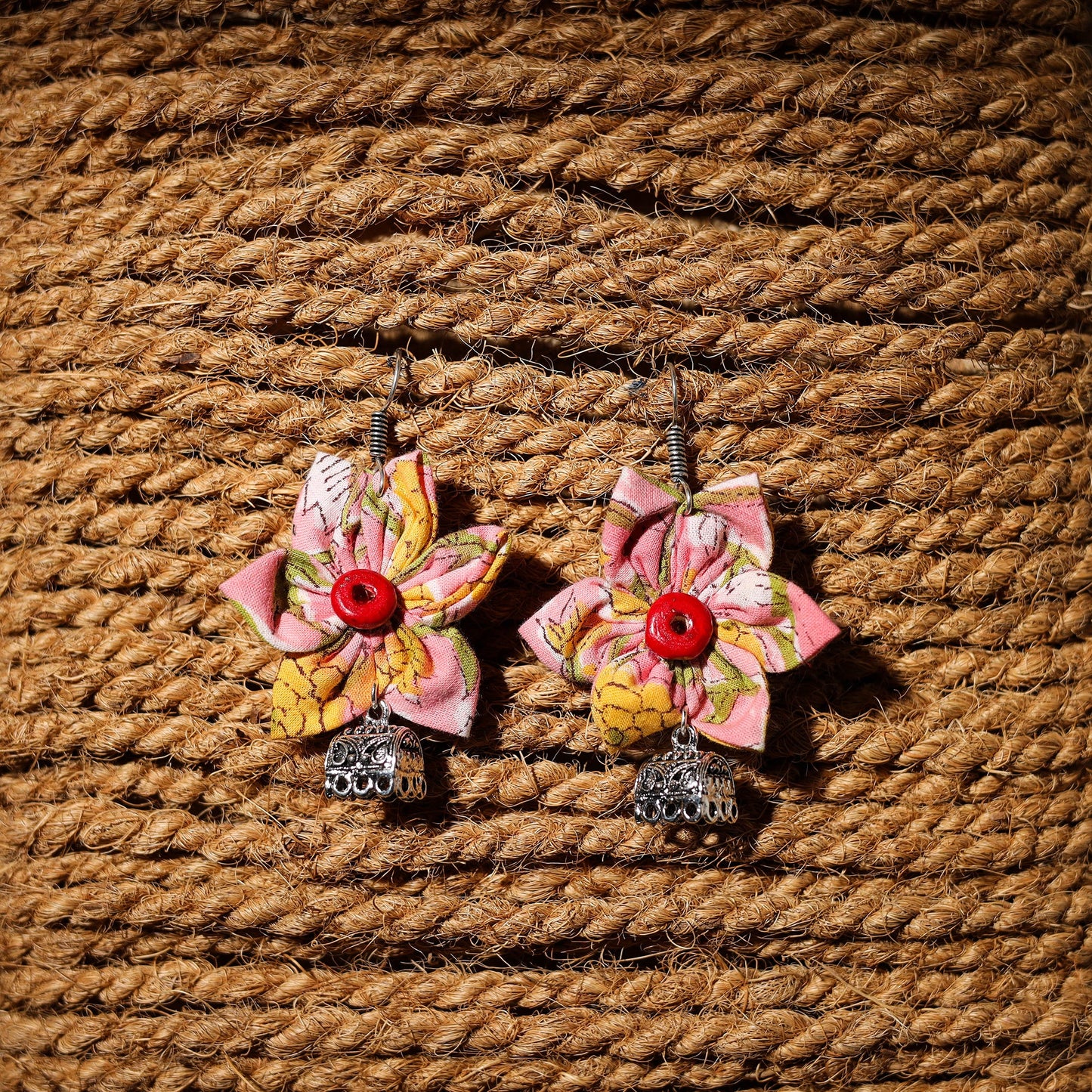 Pink - diya handcrafted gs fabart phool kali earrings