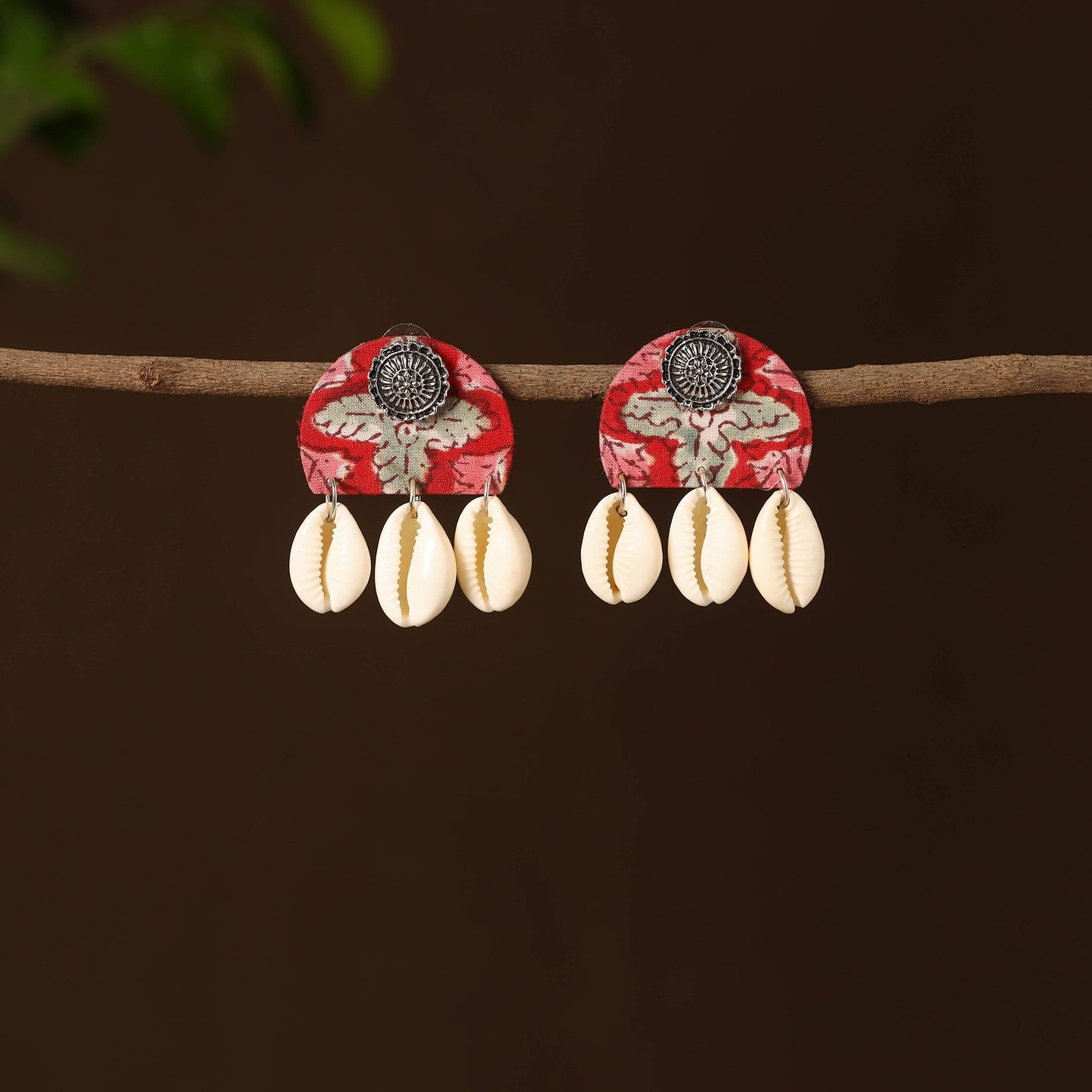 Pink - fatima fabart shell work earrings - handcrafted