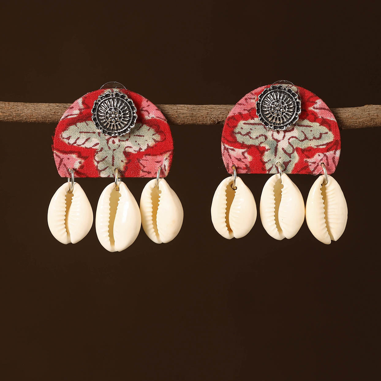 Pink - fatima fabart shell work earrings - handcrafted