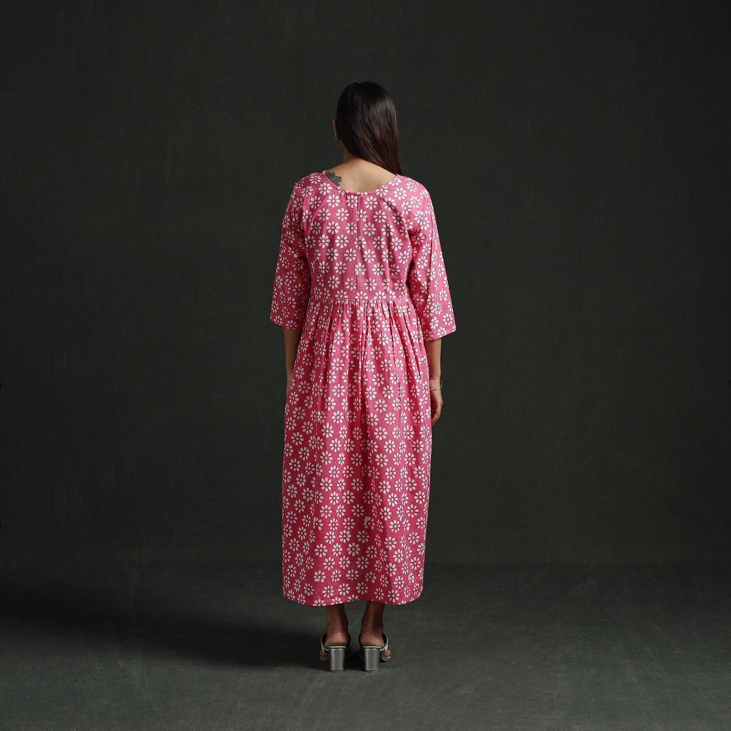 Flared angrakha cotton hand block batik print dress 10