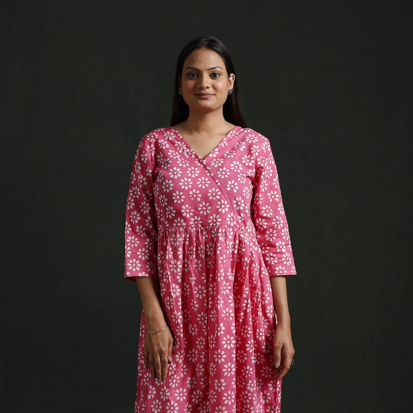 Flared angrakha cotton hand block batik print dress 10
