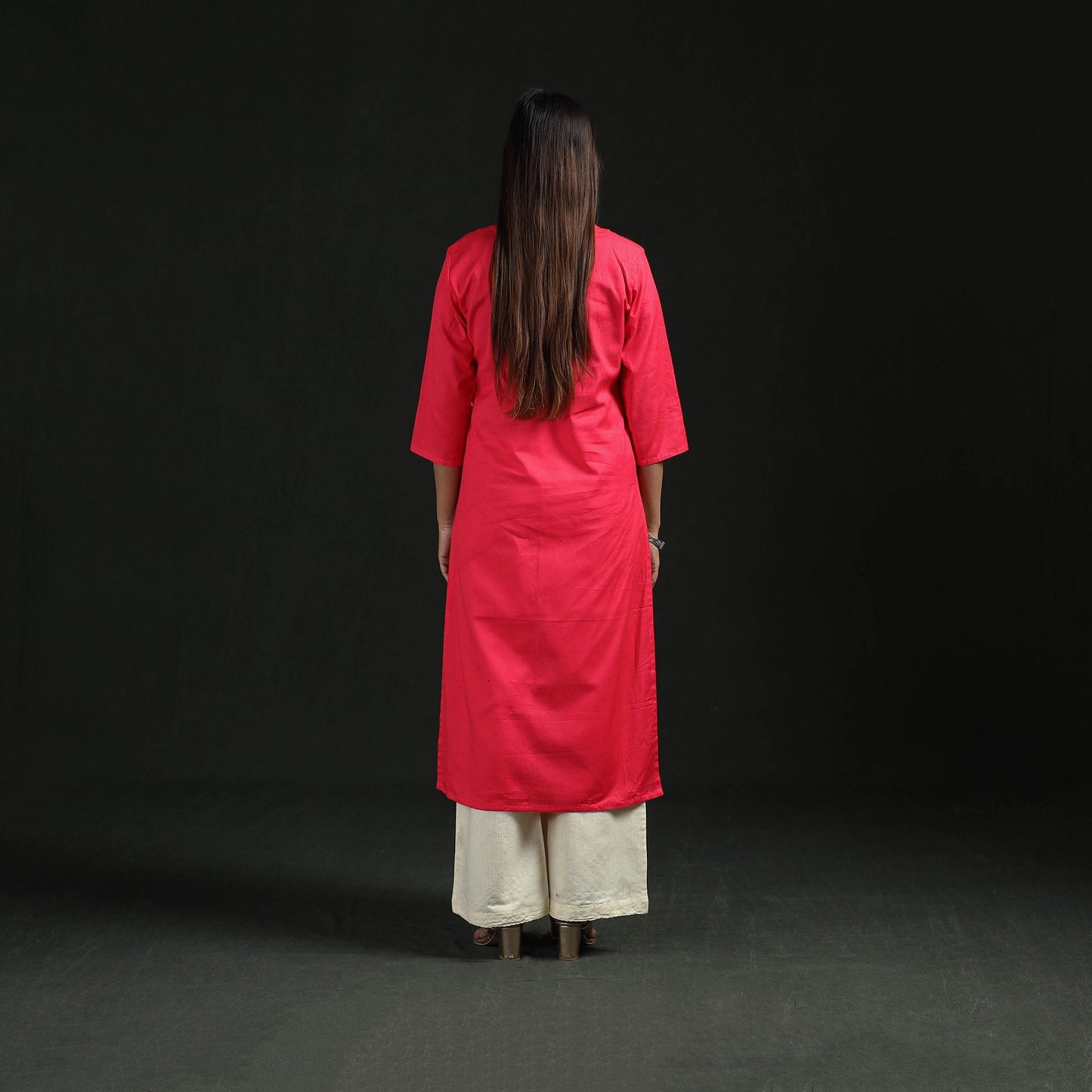 Flex cotton plain hand embroidered straight kurta for women