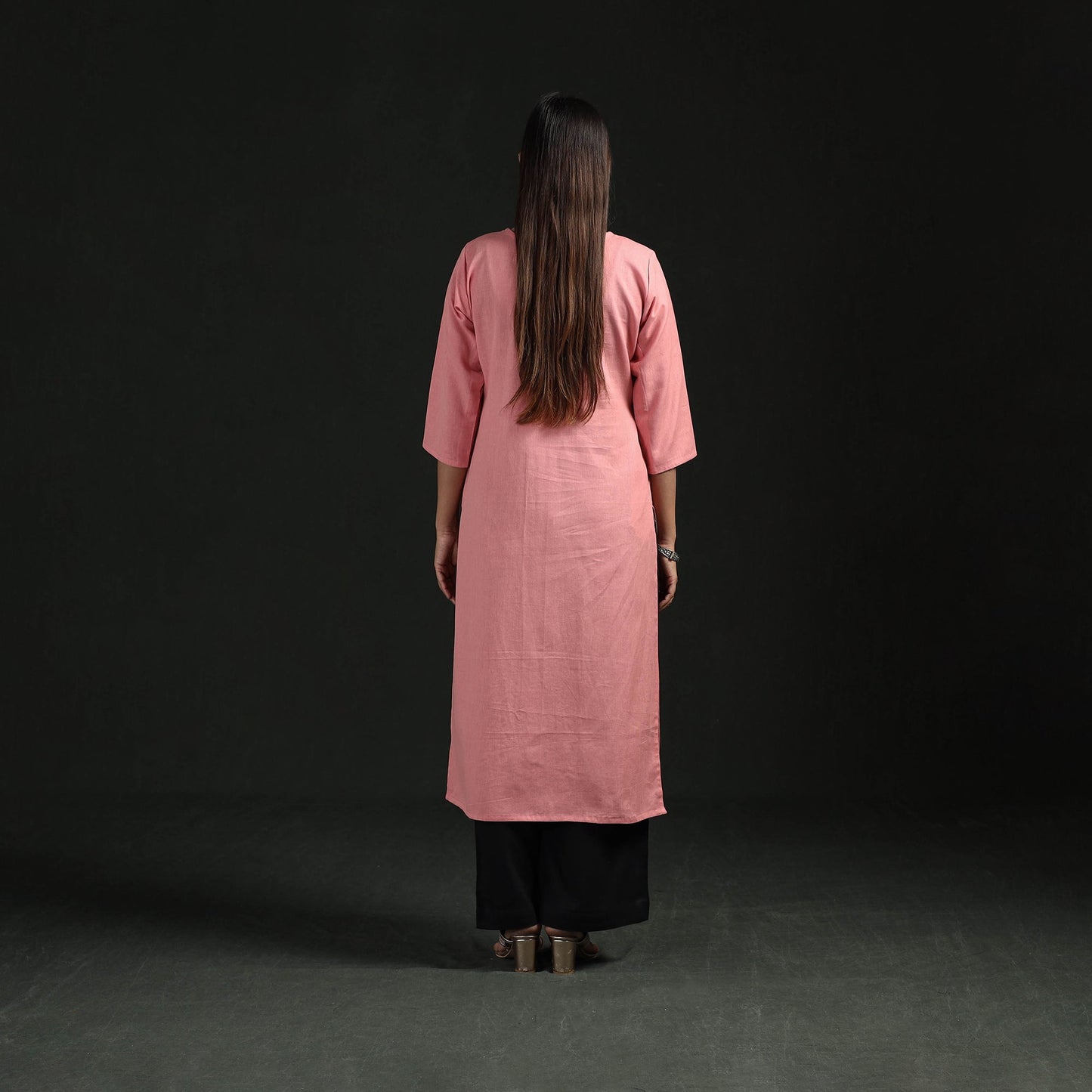 Flex cotton plain hand embroidered straight kurta for women