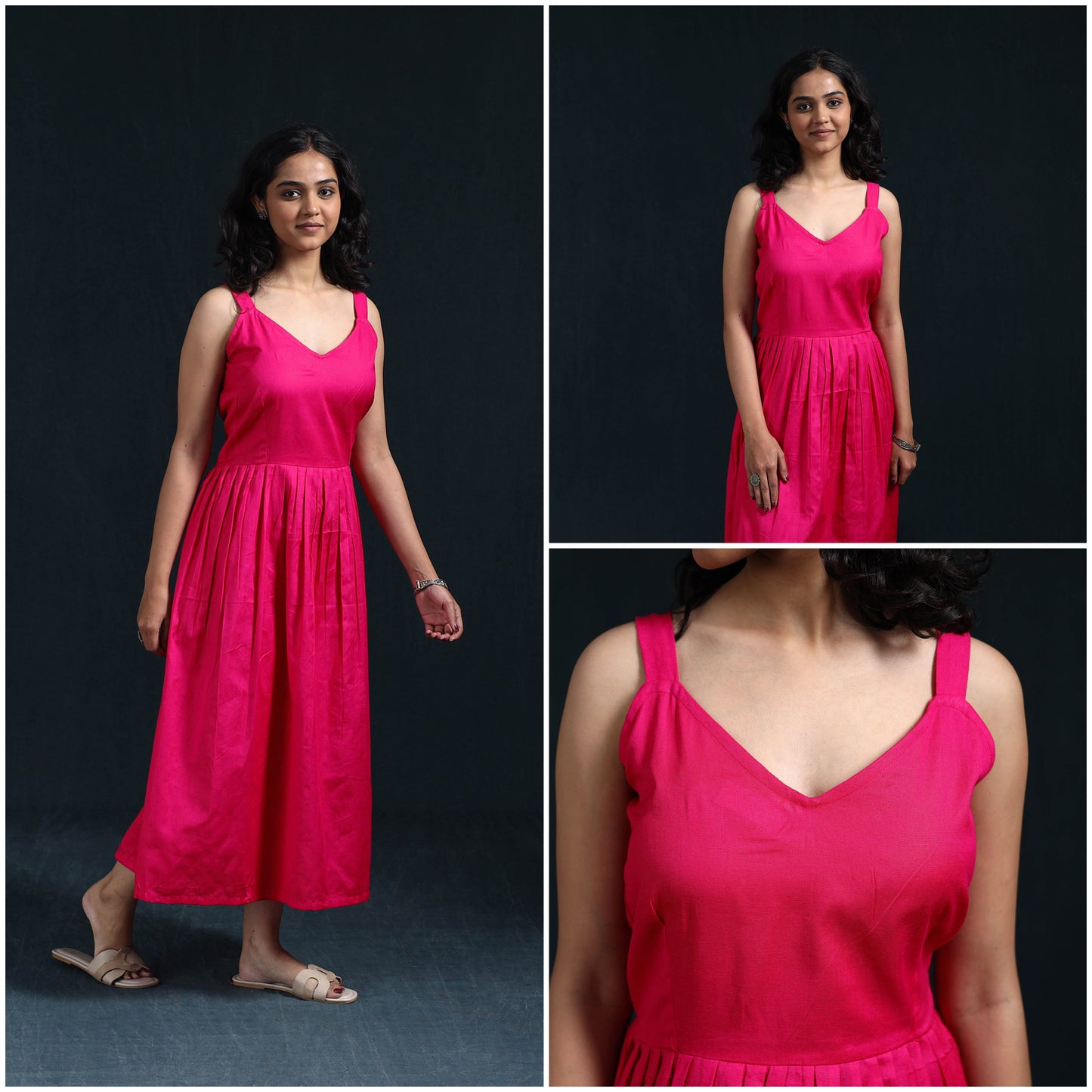 Pink - flex cotton tiered plain dress 04 - handcrafted