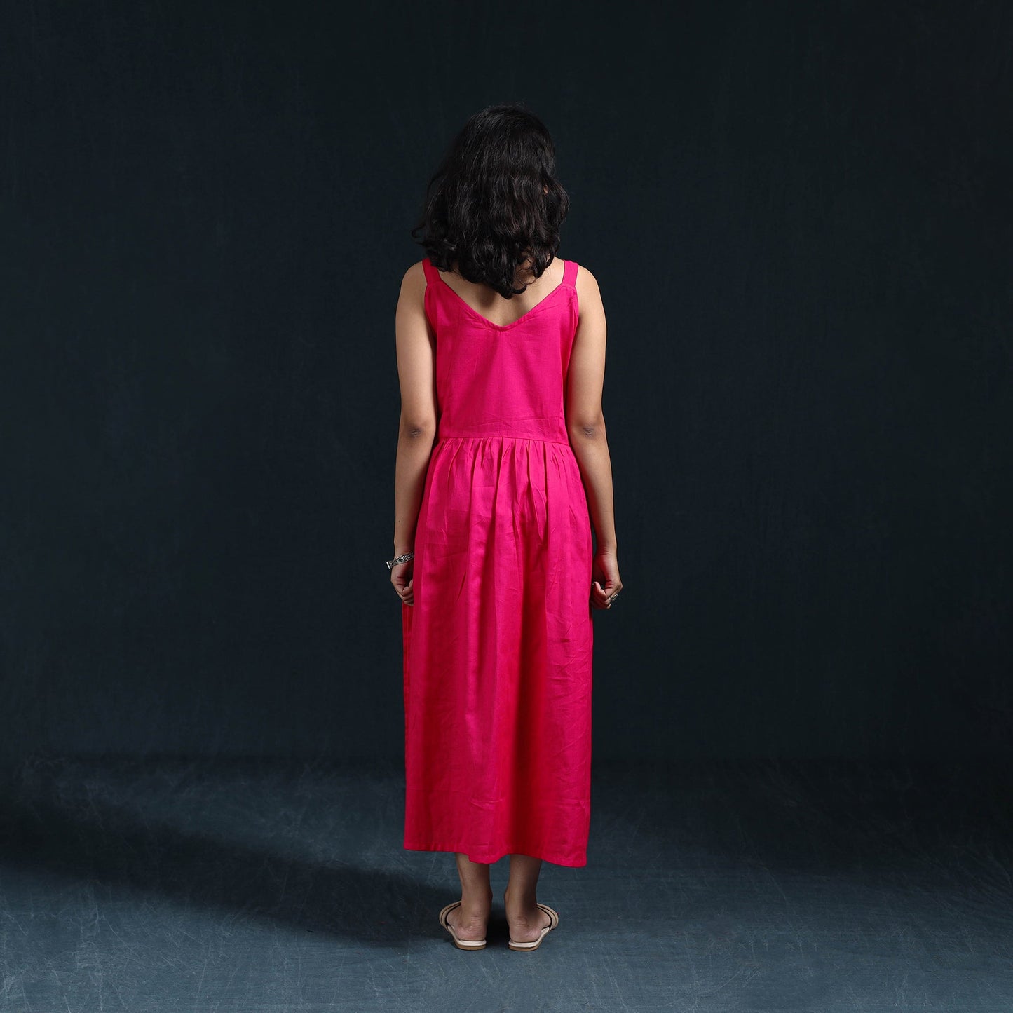 Pink - flex cotton tiered plain dress 04 - handcrafted