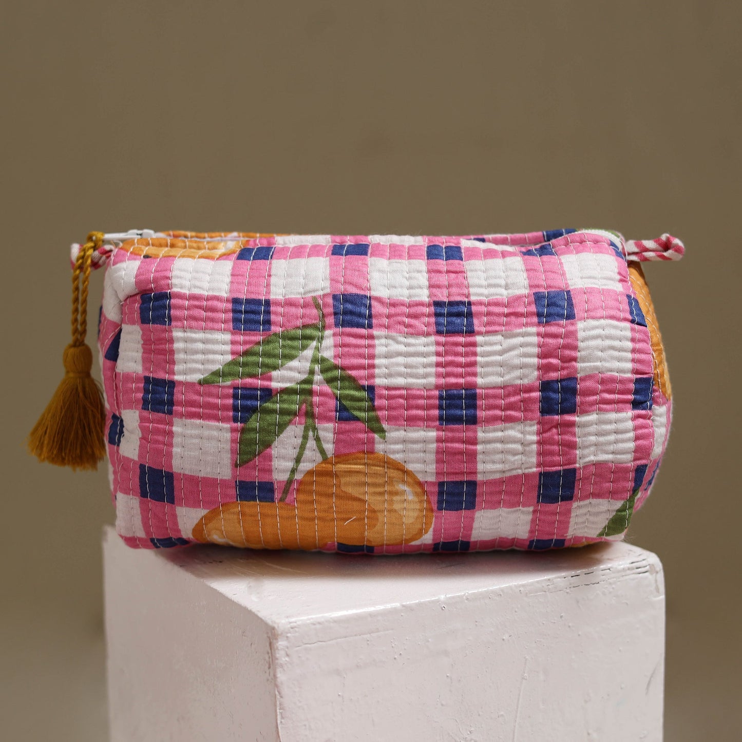 Floral hand block print quilted toiletry bags (set of 3) 09