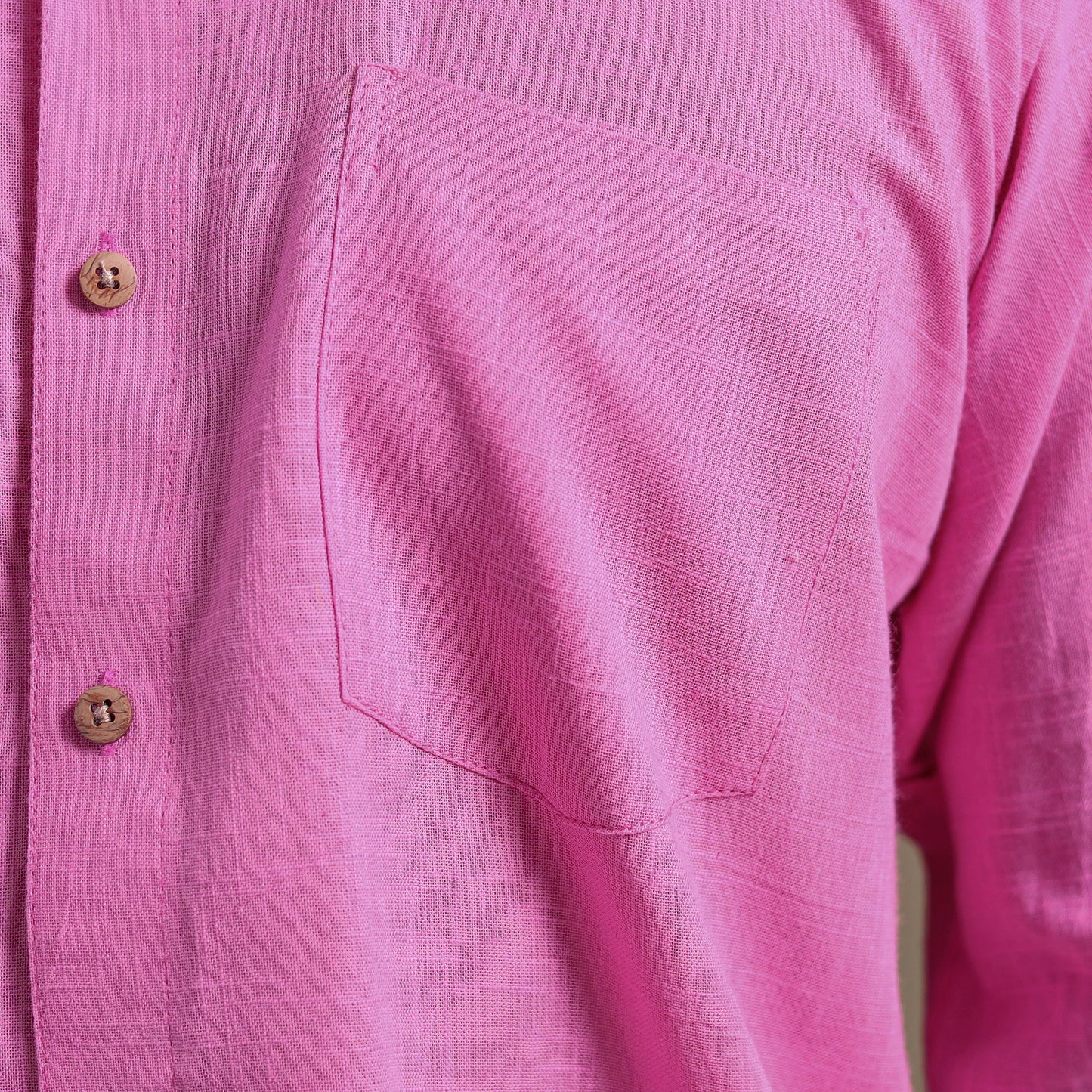 Pink Full Sleeve Slub Cotton Men Plain Shirt