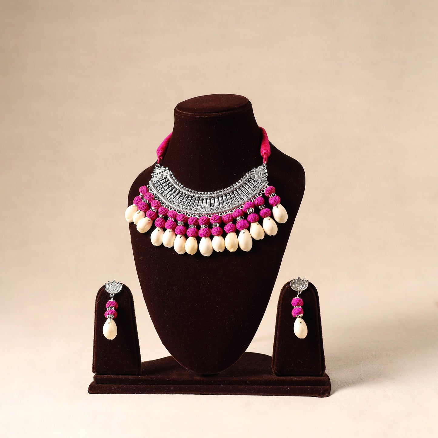German Silver Necklace Set with Shell & Thread Beads