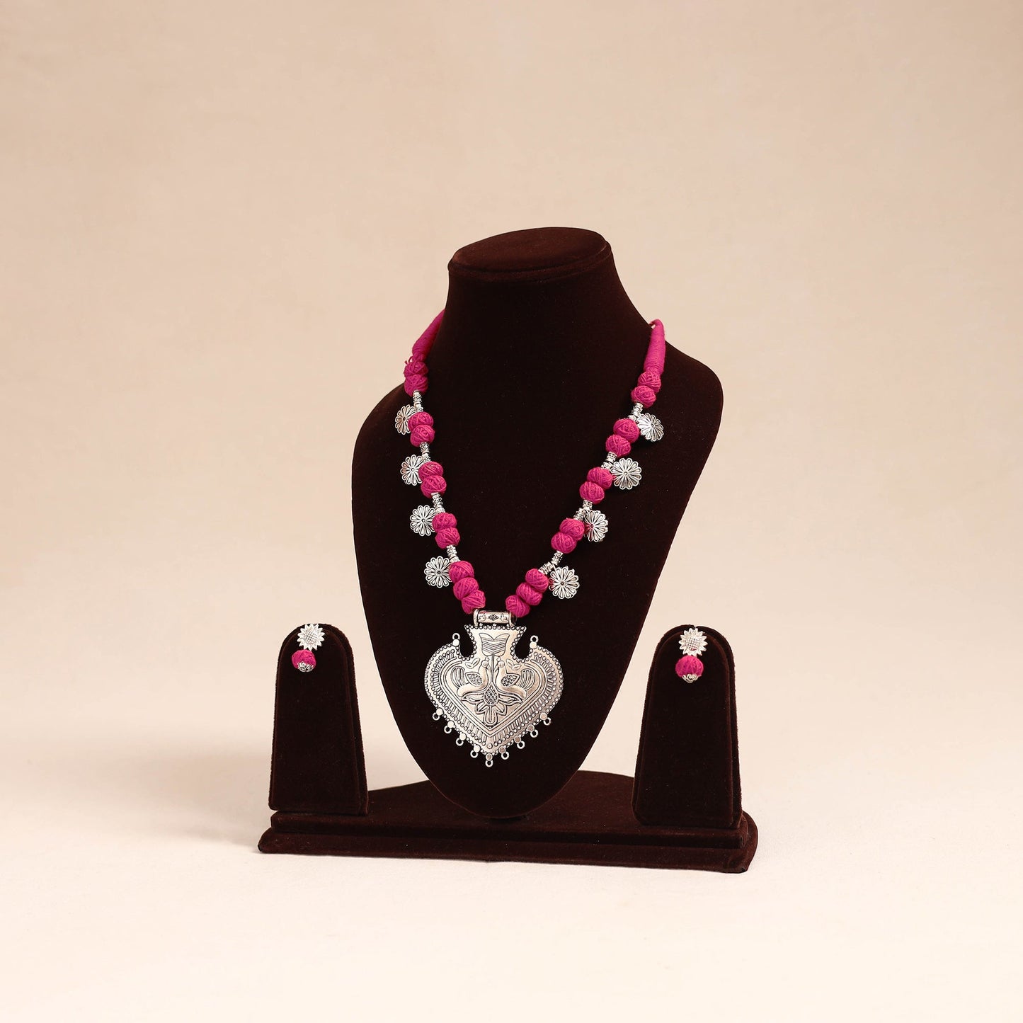 Pink - german silver thread beads necklace set 27