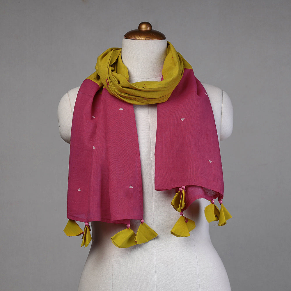 Godavari Jamdani Buti Patchwork Cotton Stole with Tassels