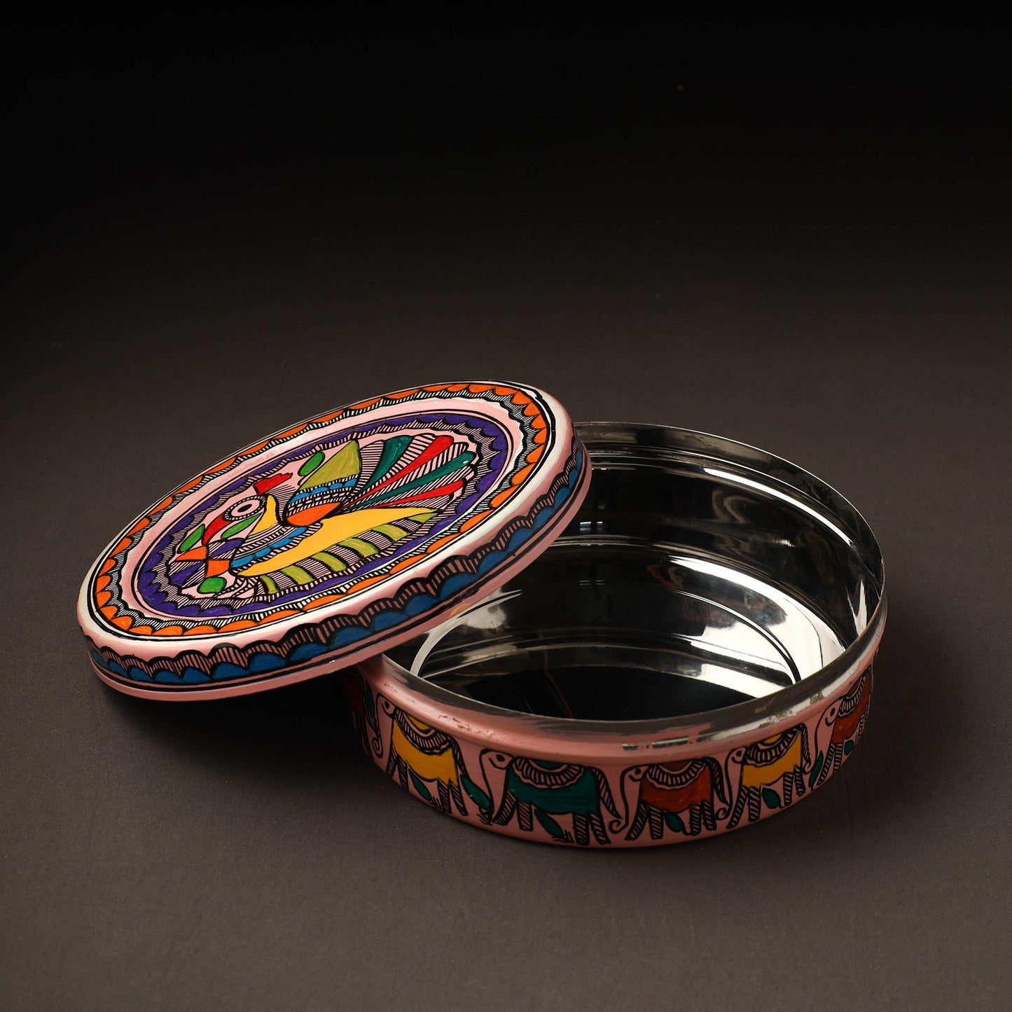 Godna Madhubani Handpainted Stainless Steel Casserole