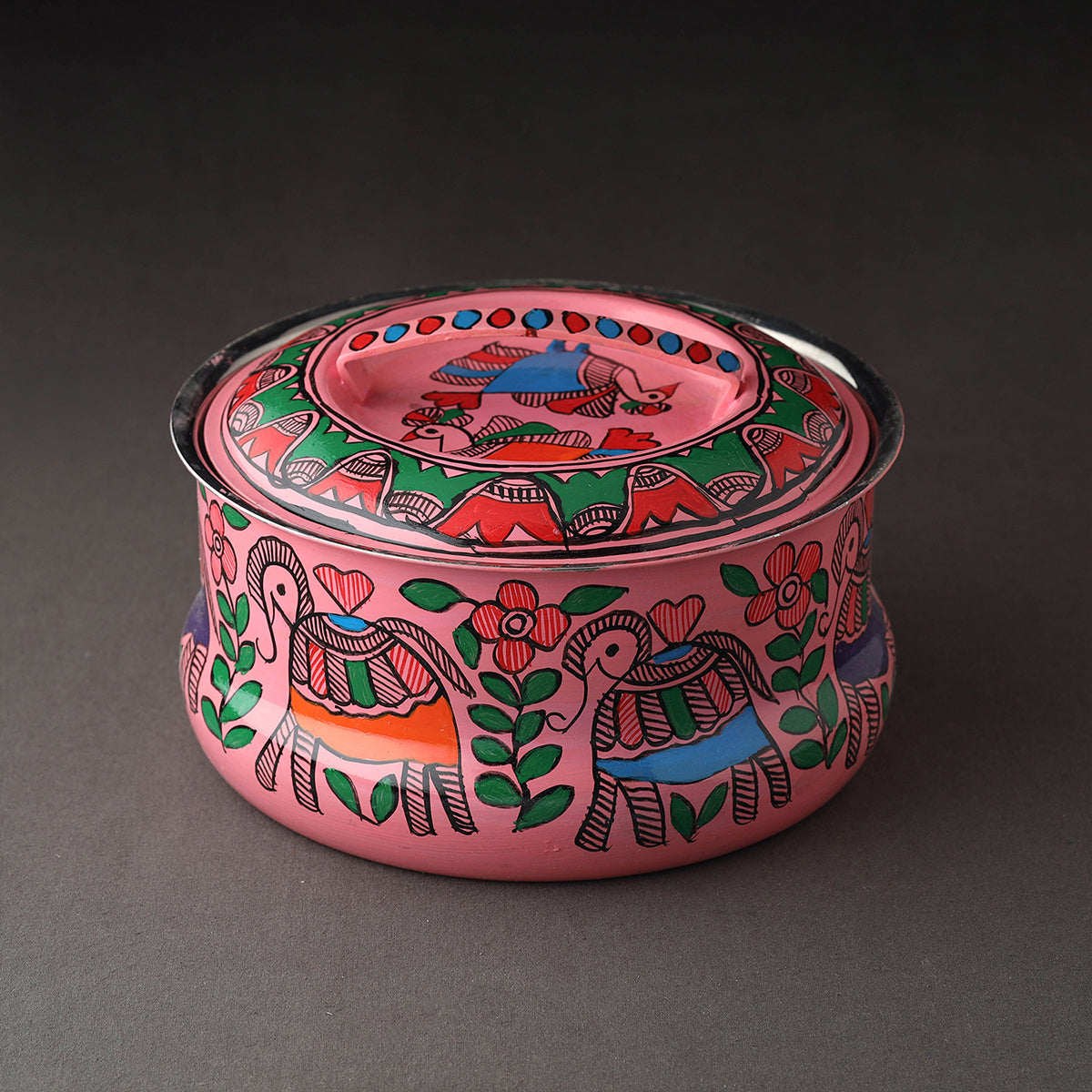 Godna Madhubani Handpainted Stainless Steel Casserole