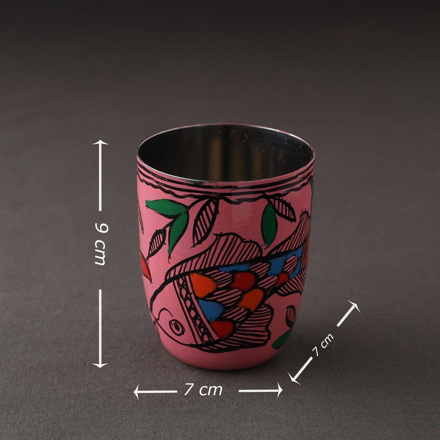 Godna Madhubani Pink Handpainted Stainless Steel Glass