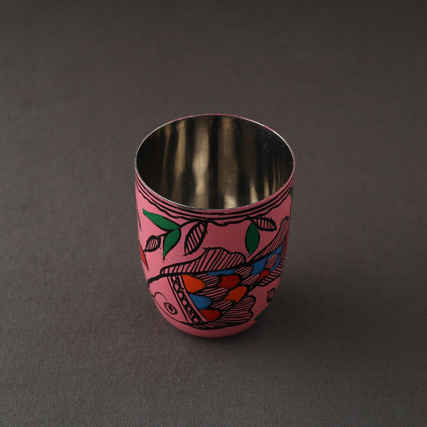 Godna Madhubani Pink Handpainted Stainless Steel Glass