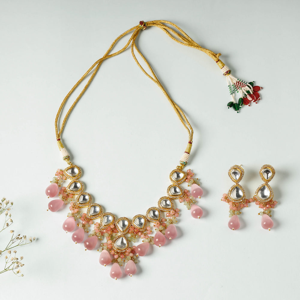 Golden Plated Brass Kundan & Stones Necklace Set