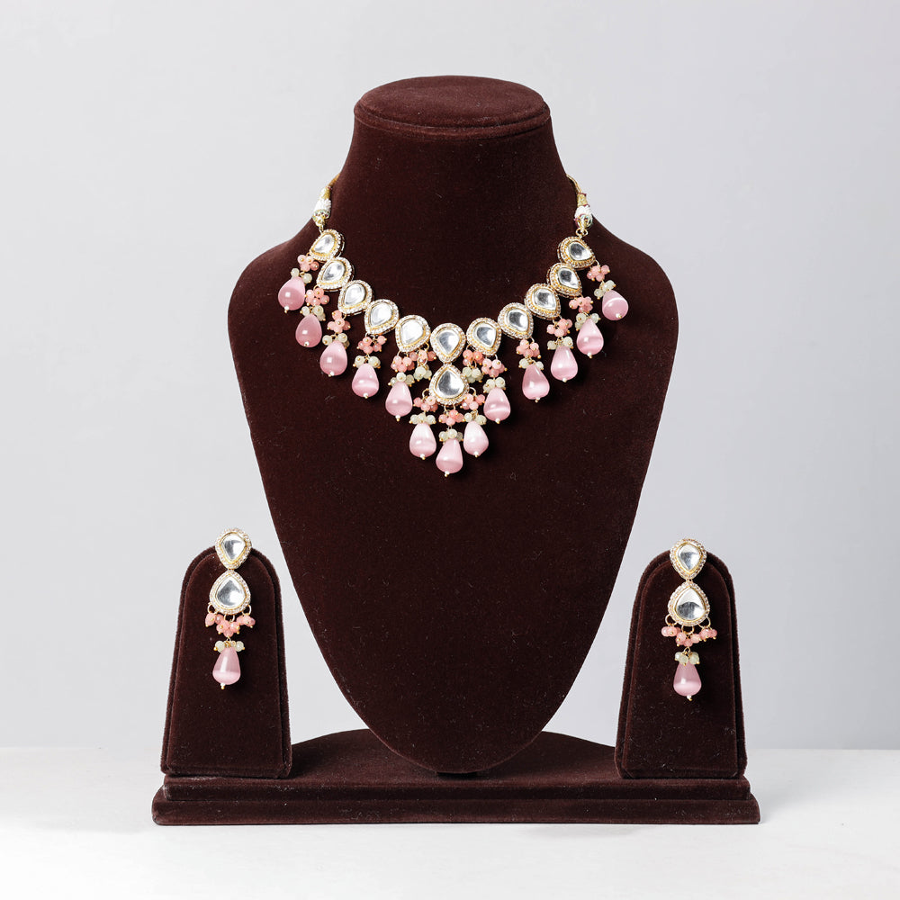Golden Plated Brass Kundan & Stones Necklace Set