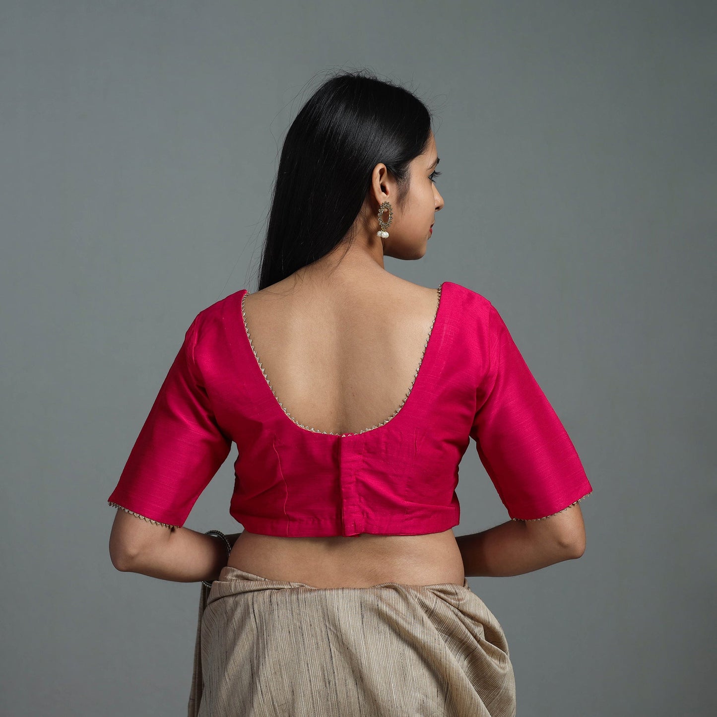 Pink Gota Patti Slub Silk Plain Blouse Online