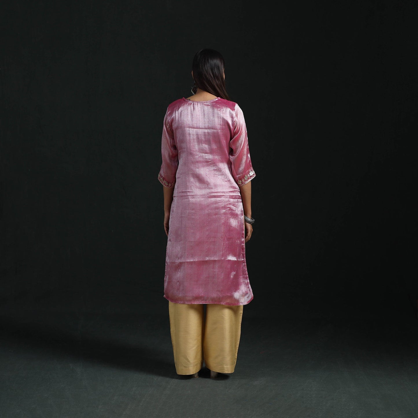 Gota work fine tissue zari straight plain kurta for women