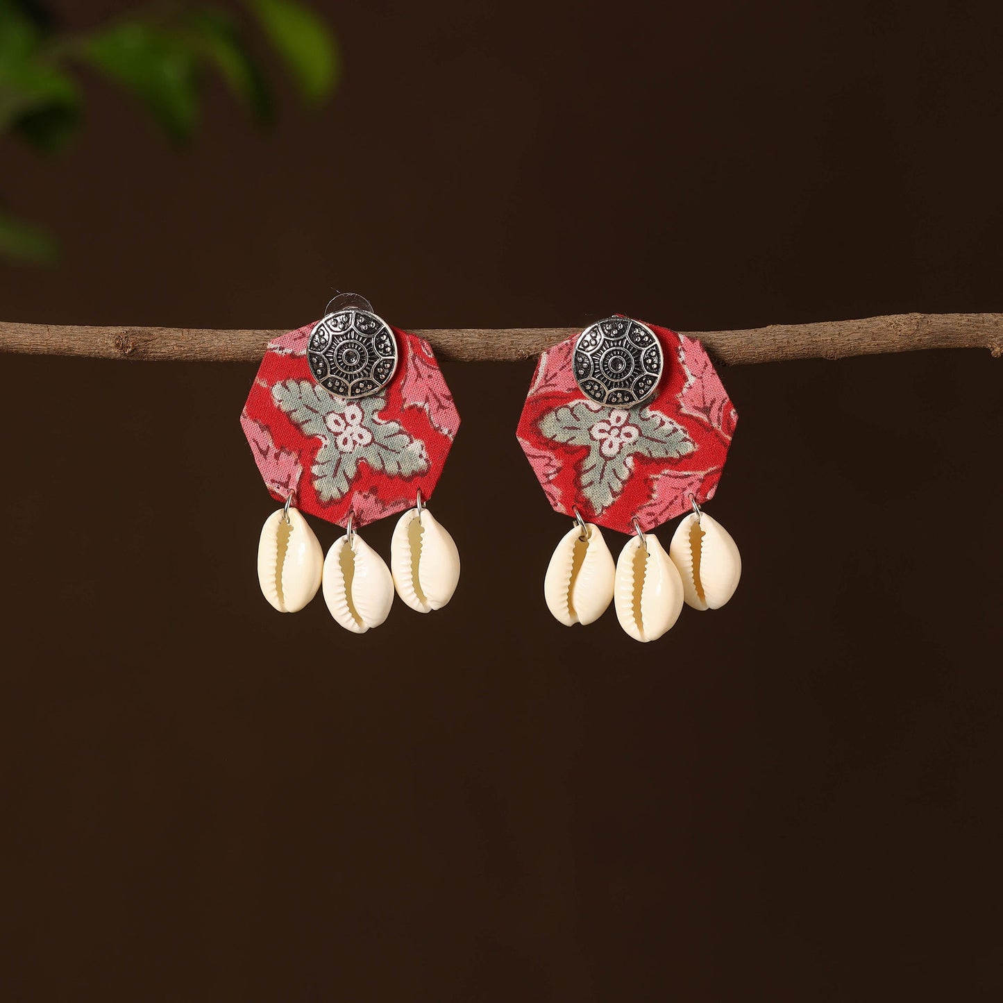 Pink - haala fabart shell work earrings - handcrafted