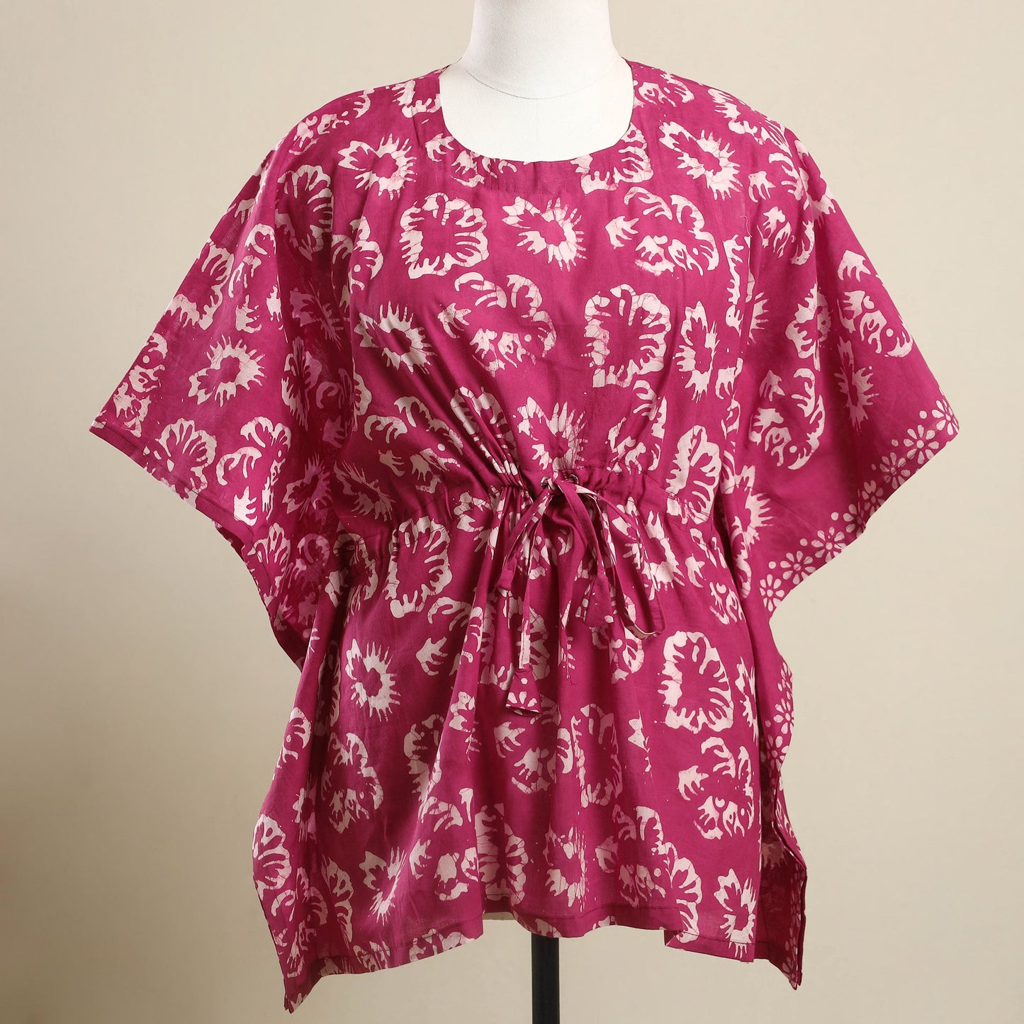 Buy Pink Hand Batik Print Cotton Kaftan