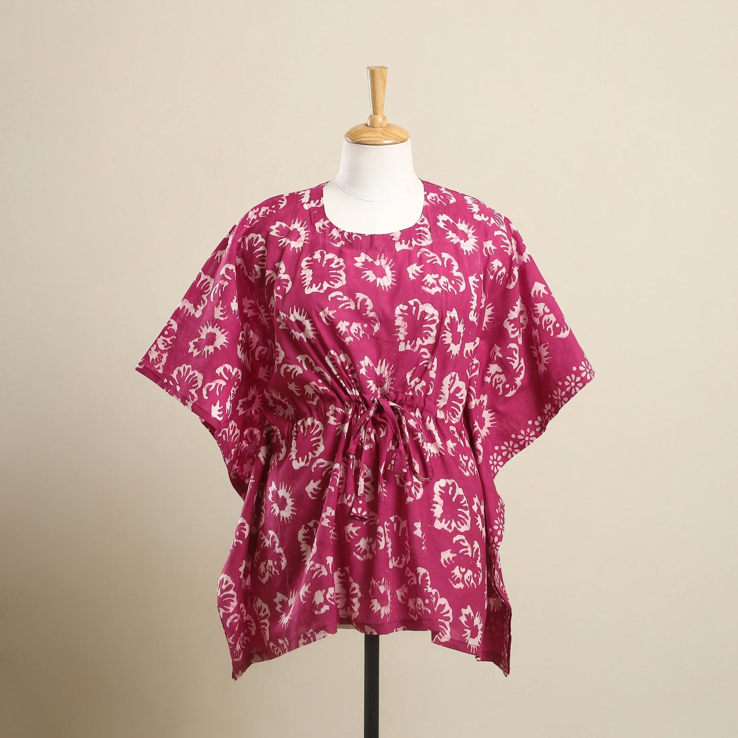 Buy Pink Hand Batik Print Cotton Kaftan