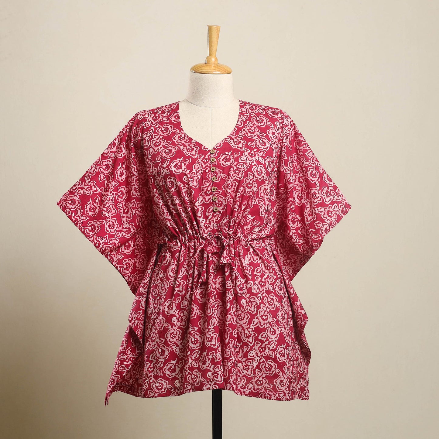 Buy Pink Hand Batik Print Cotton Kaftan