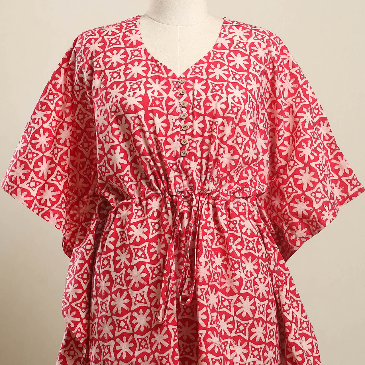 Buy Pink Hand Batik Print Cotton Kaftan