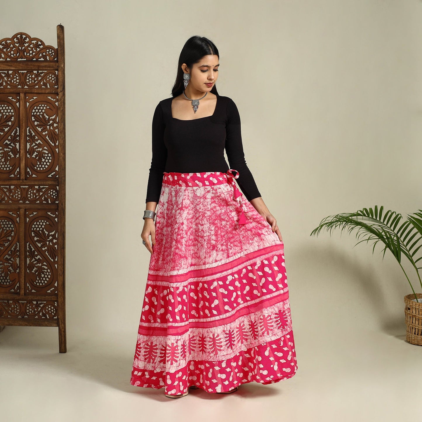 Buy Hand Batik Print Running Stitch Cotton Long Skirt