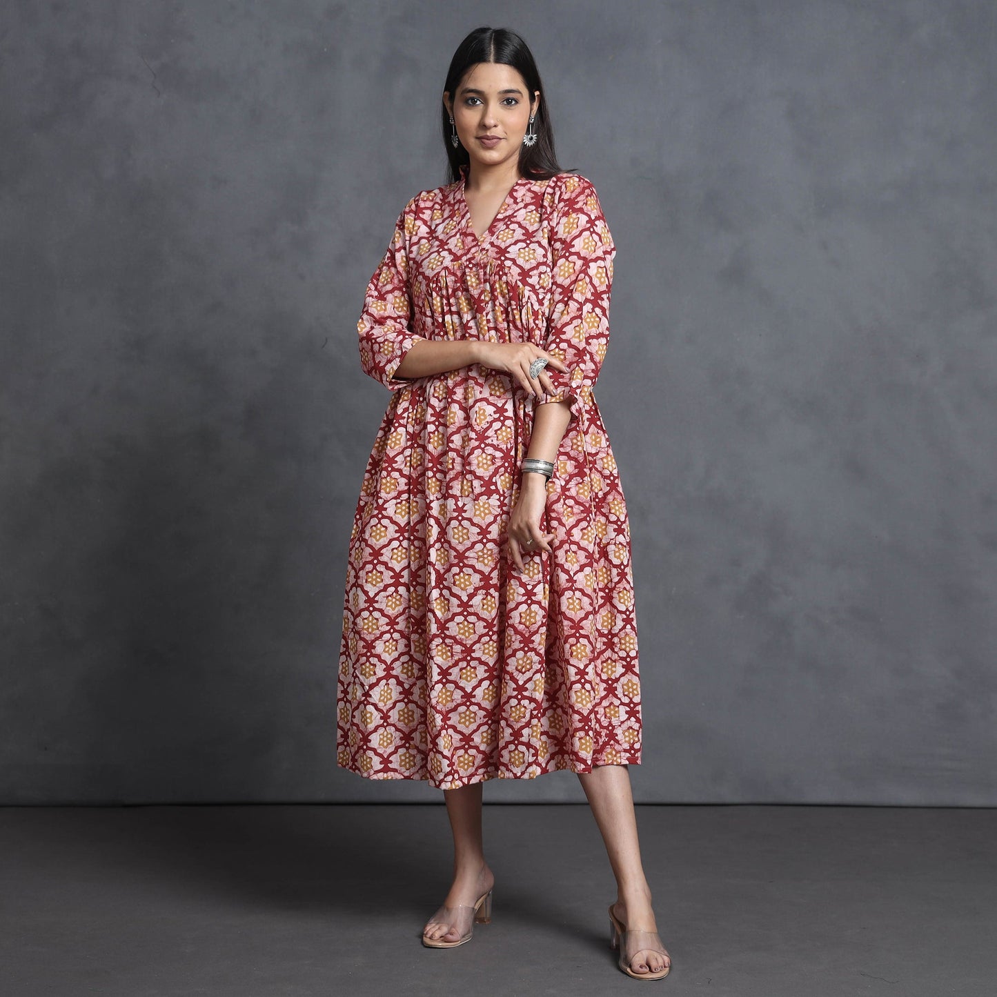 Hand Batik Printed Cotton Flared Gher Dress