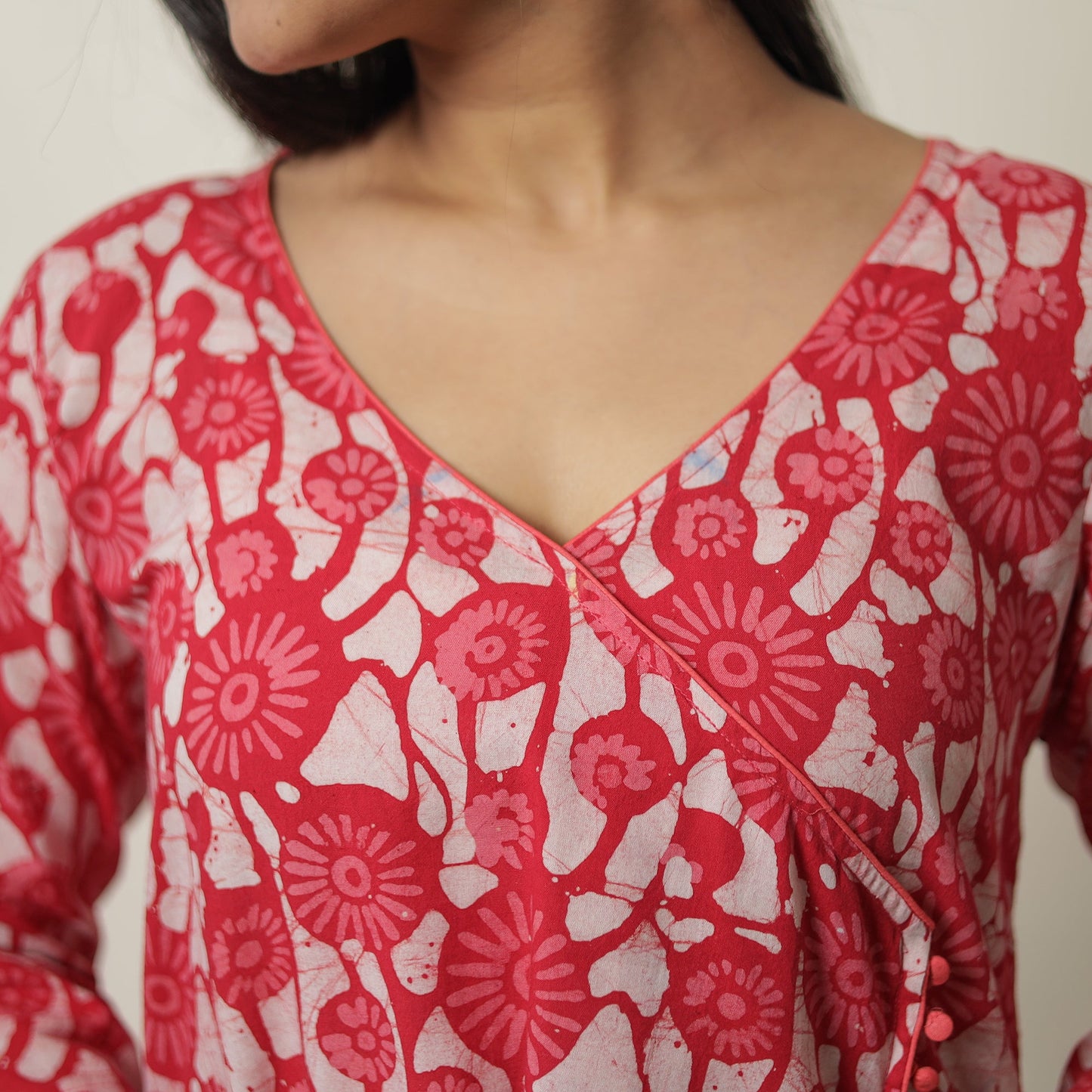 Hand Batik Printed Cotton A-Line Kurta for Women