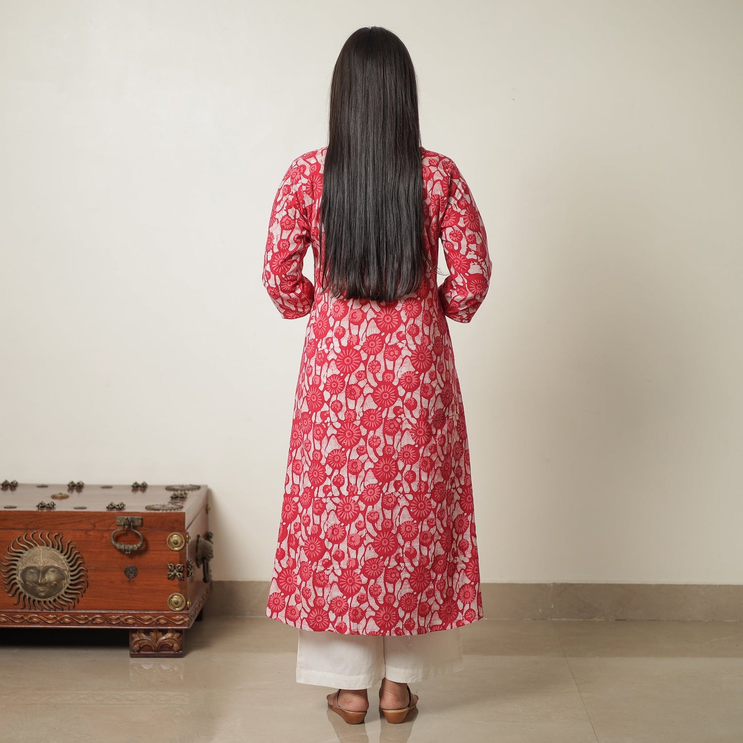 Hand Batik Printed Cotton A-Line Kurta for Women