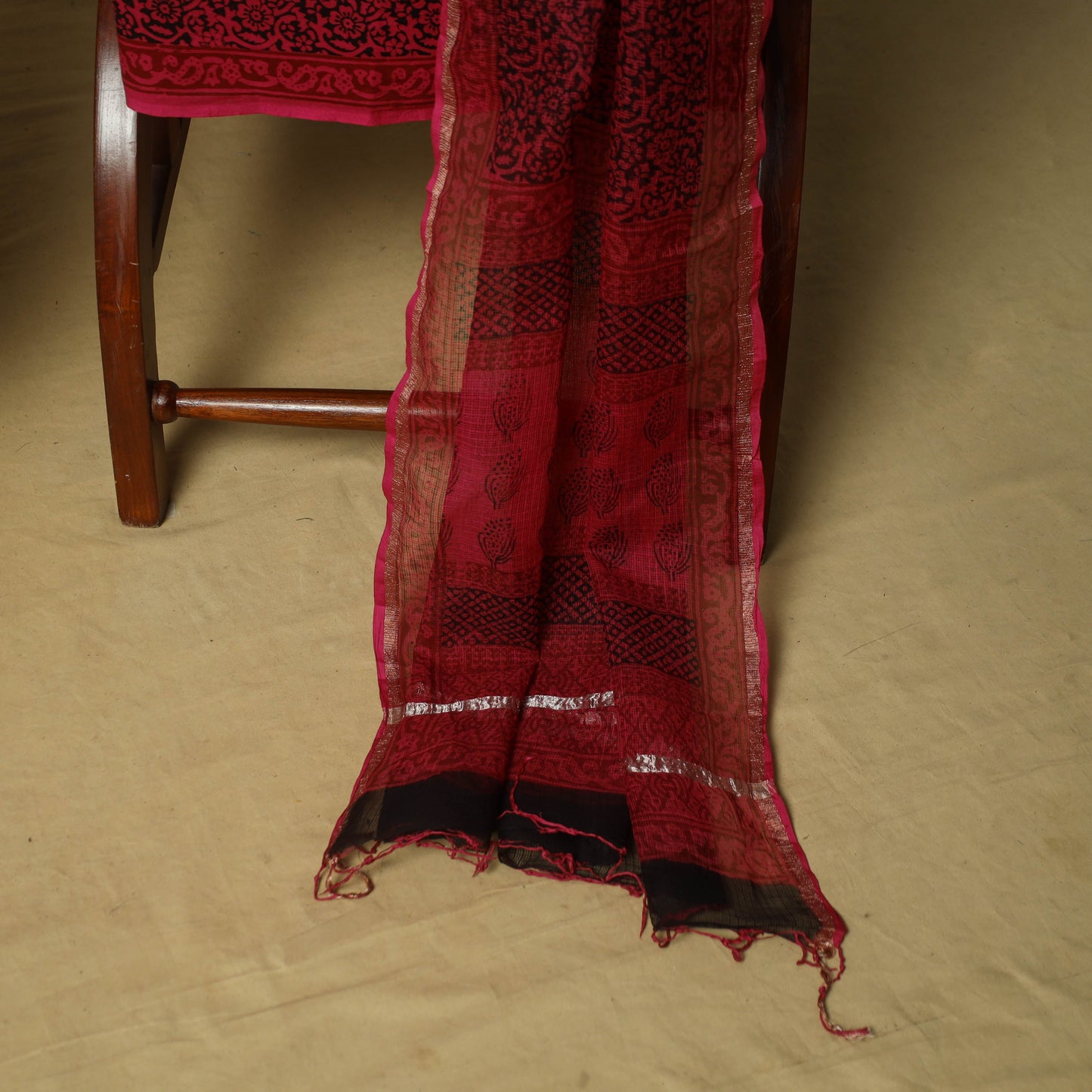 Hand block bagh print cotton 3pc unstitched dress material