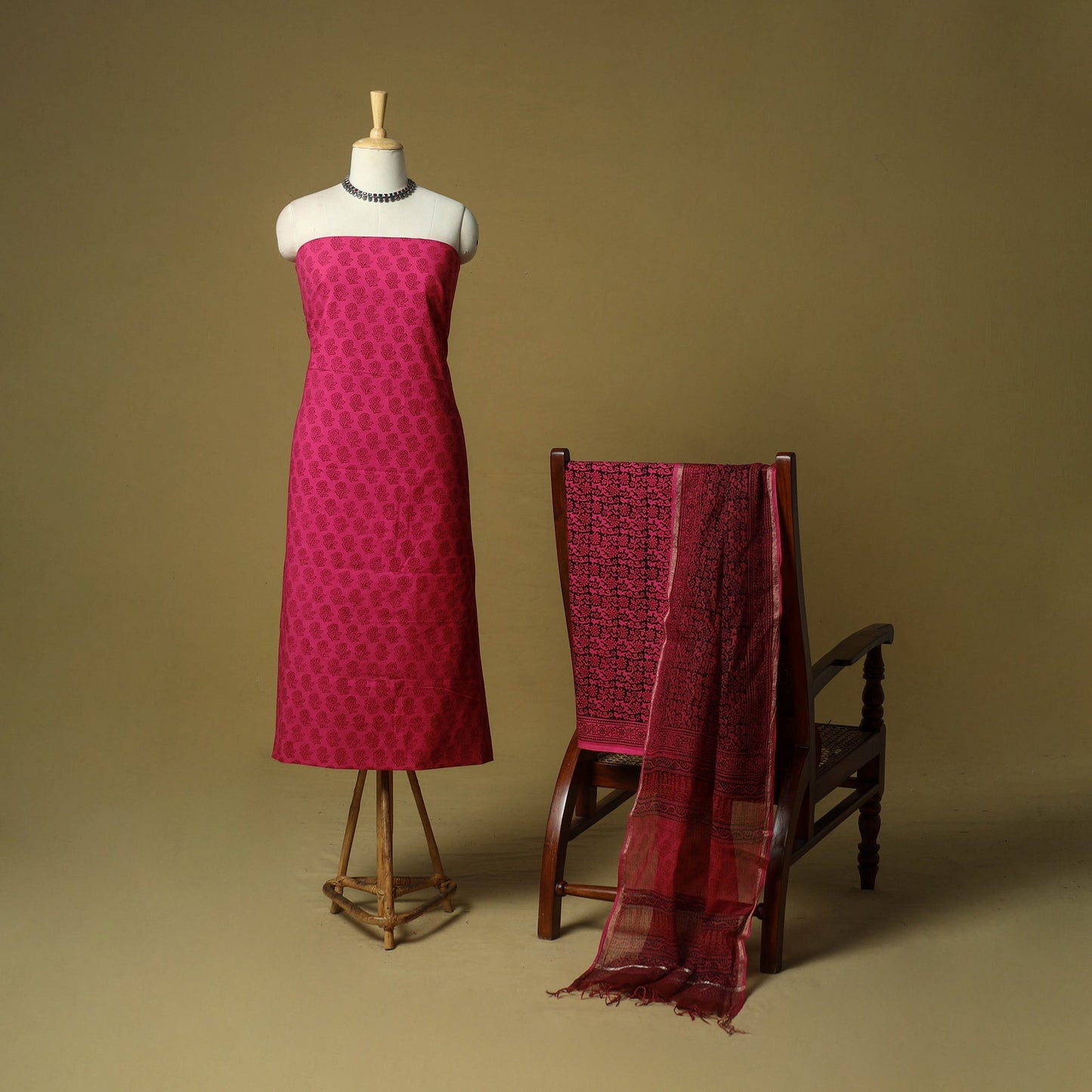 Hand block bagh print cotton 3pc unstitched dress material