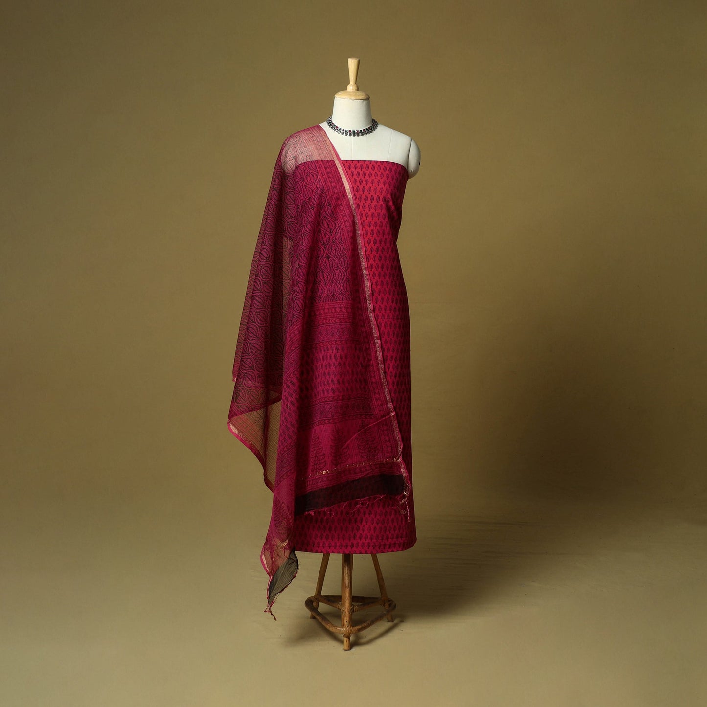 Hand block bagh print cotton 3pc unstitched dress material